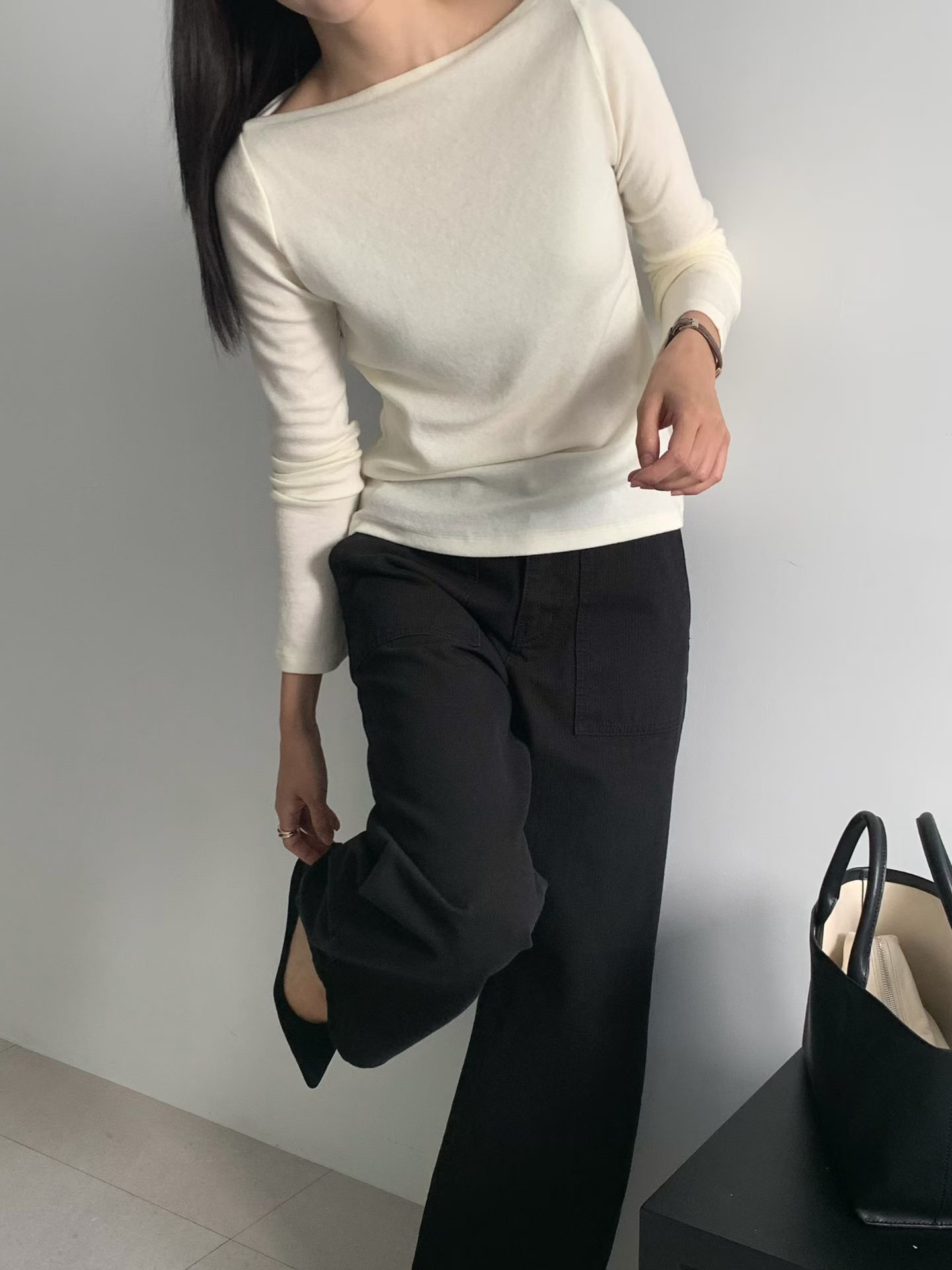 Boatneck wool basic tee 
