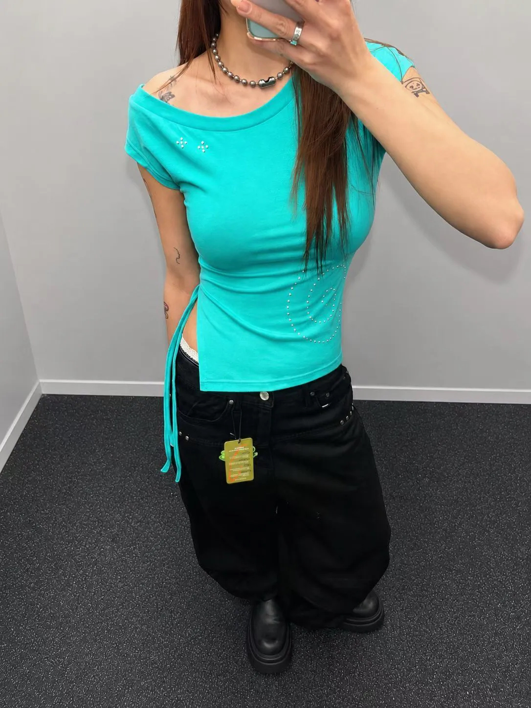 Rhinestone Asymmetric Side Slit Top