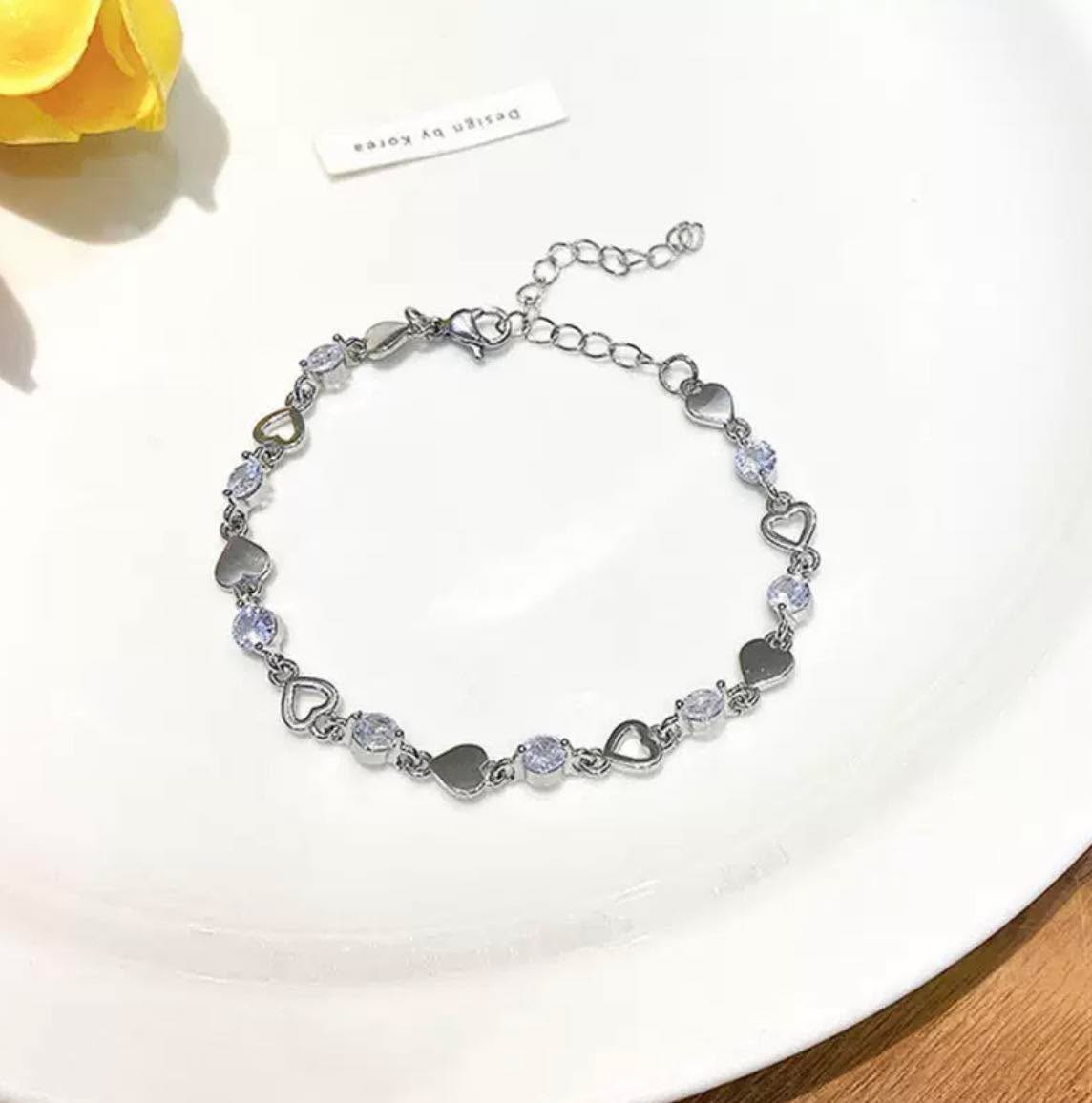 銀色心型水鑽手鍊