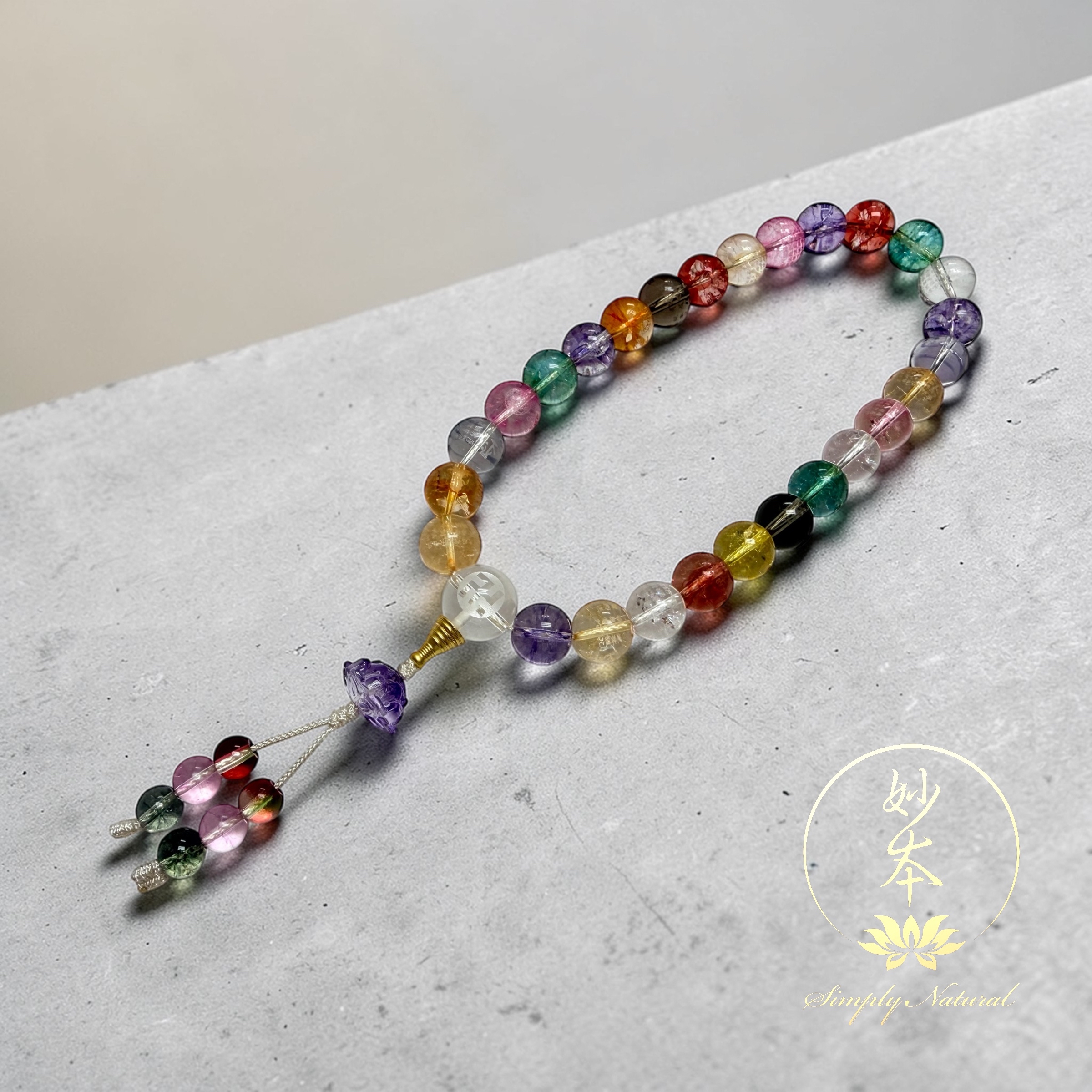 12mm 27部經典/咒集中一持珠（實繩+蓮花）