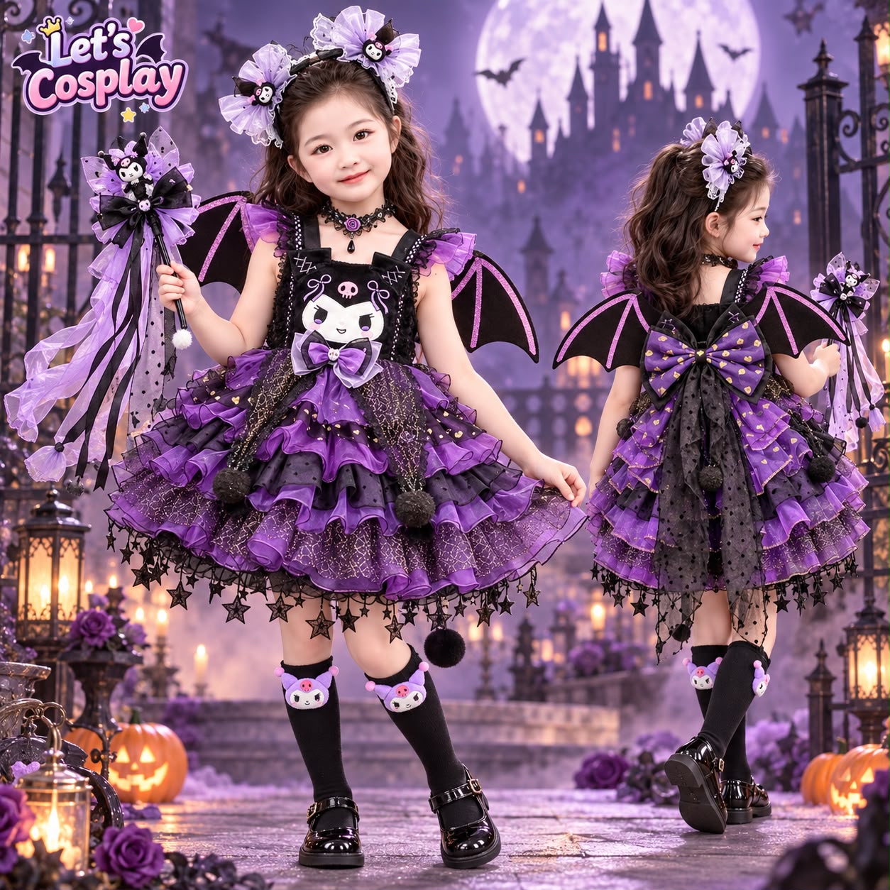 萬聖節kuromi衫佻皮公主裙 聖誕節kuromi裝扮小魔女公主裙 聖誕節萬聖節衫服裝衣服 cosplay 生日派對birthday party服裝打扮