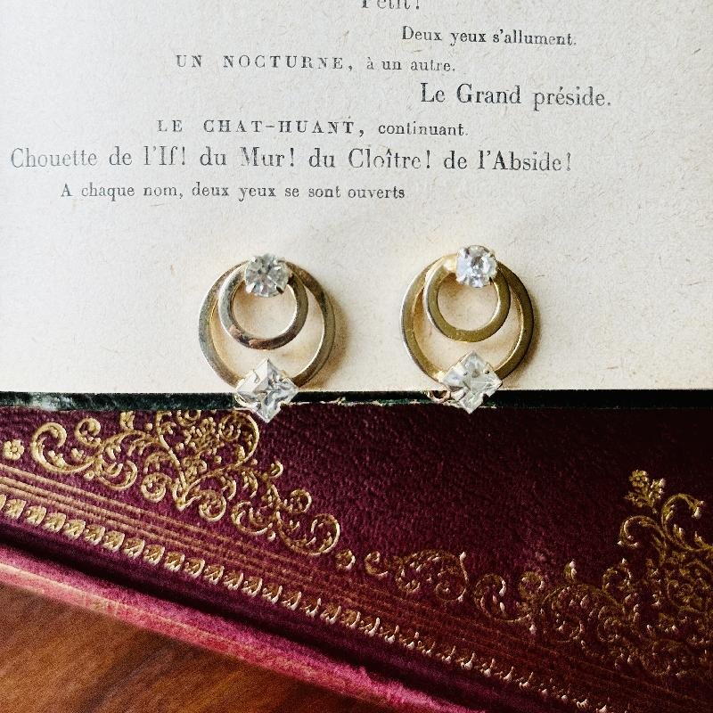 Vintage 1950s Elegant Bejeweled Double Loop Clip Earrings(MT2070)