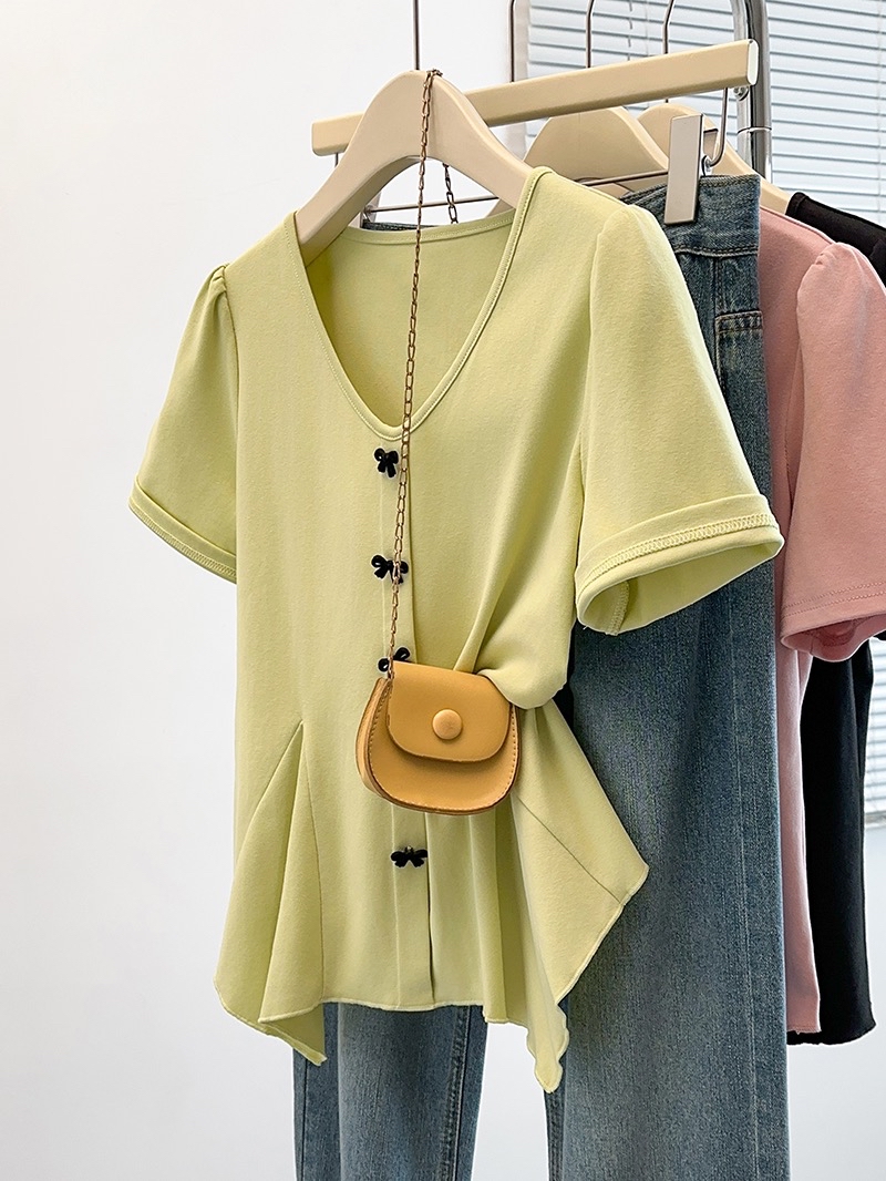 B225(36850) 韩系甜美风前排立体黑蝴蝶结腰边鱼尾3色上衣