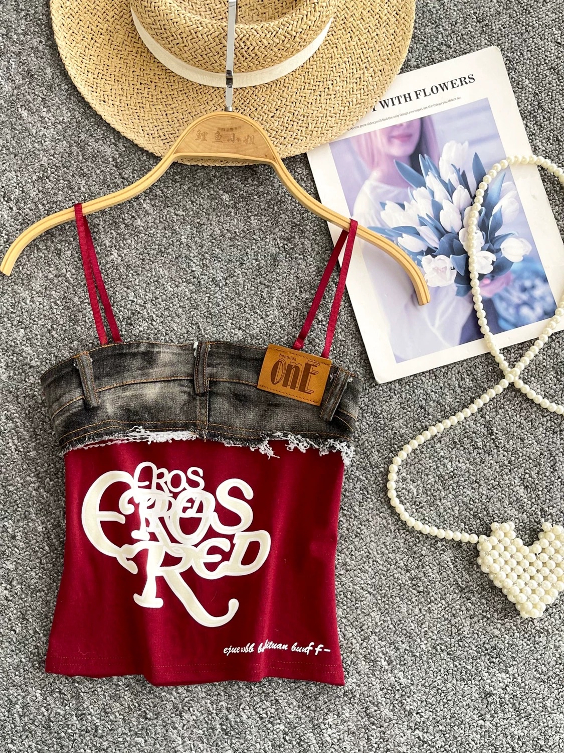 TP468美式字母印花吊带