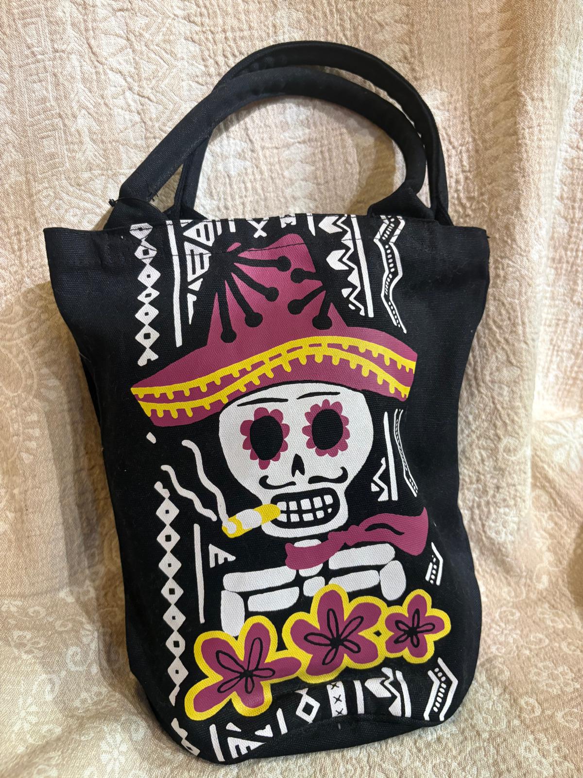 日本牌子Amina - 黑色骷髏骨頭印花手提水桶包