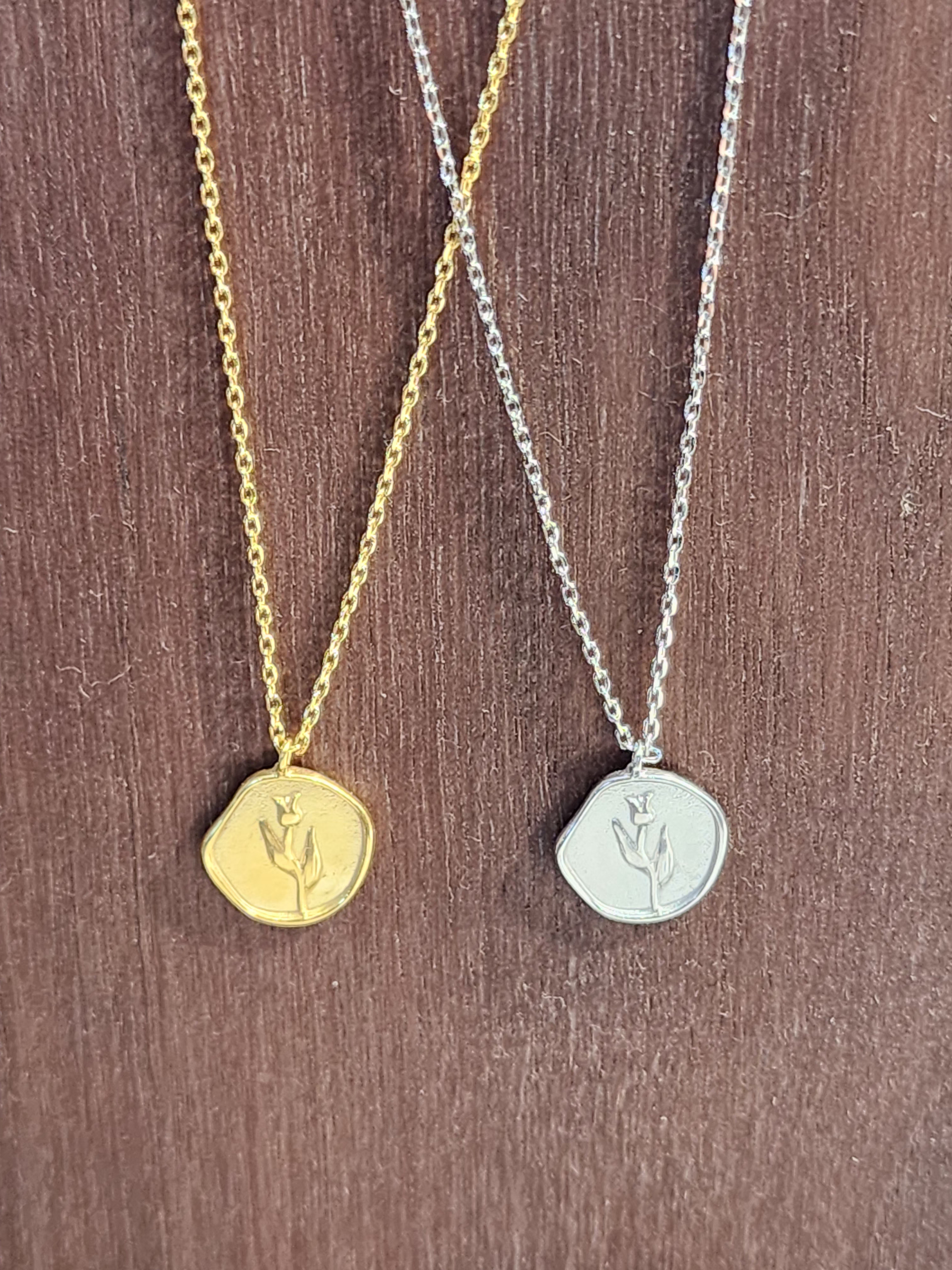 18K Gold / White Gold Platted Botanic Emblem Necklace