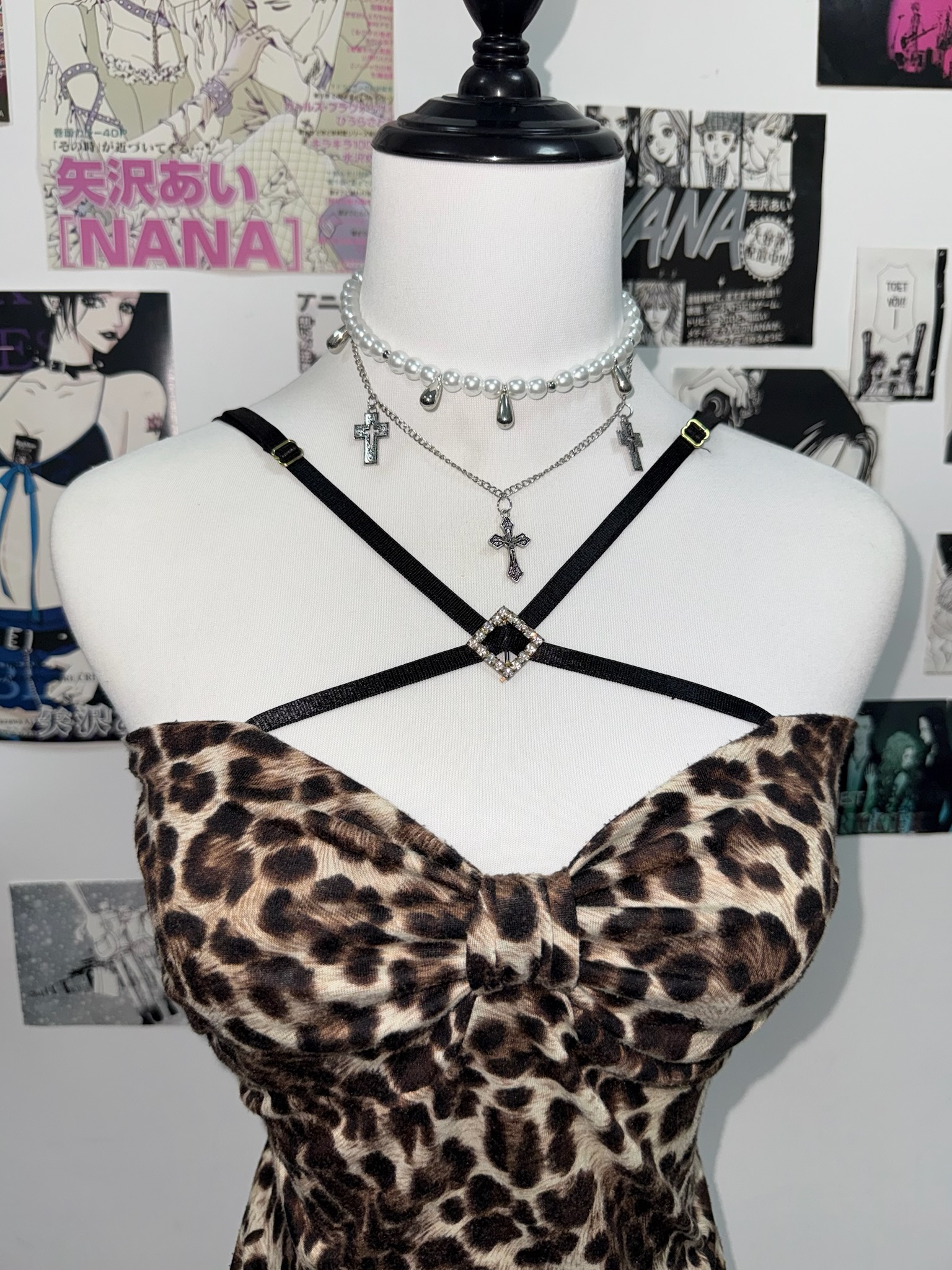 Rhinestone Detail Ruched Bustier Leopard Top