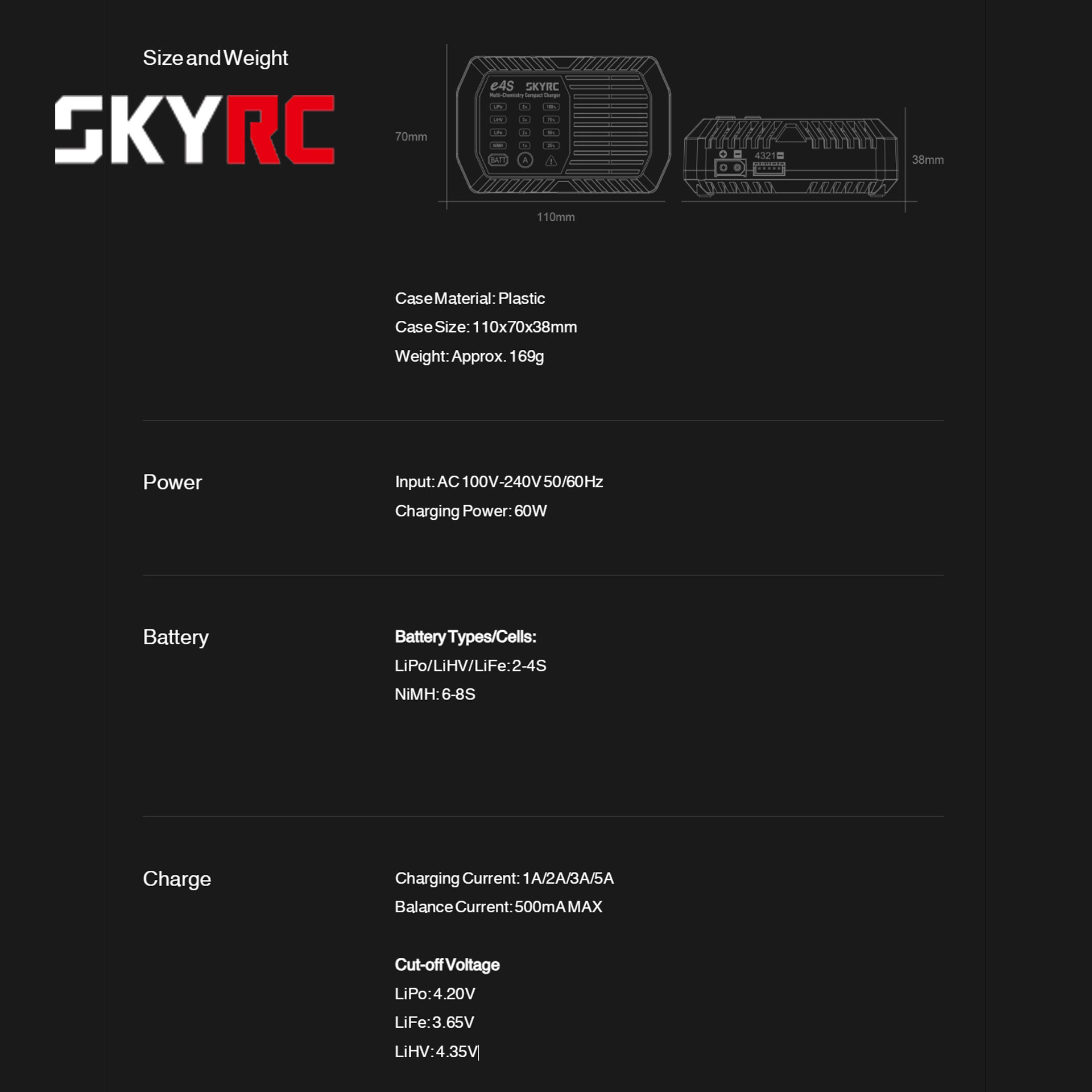 全新 SKYRC s4S 鋰電池和鎳氫電池通用充電器 | 簡單設定易用 | 可充 LiHv / LiPo / LiFe / Lilon / NiMH / NiCd | 英規8字電源線輸入 | 60W輸出