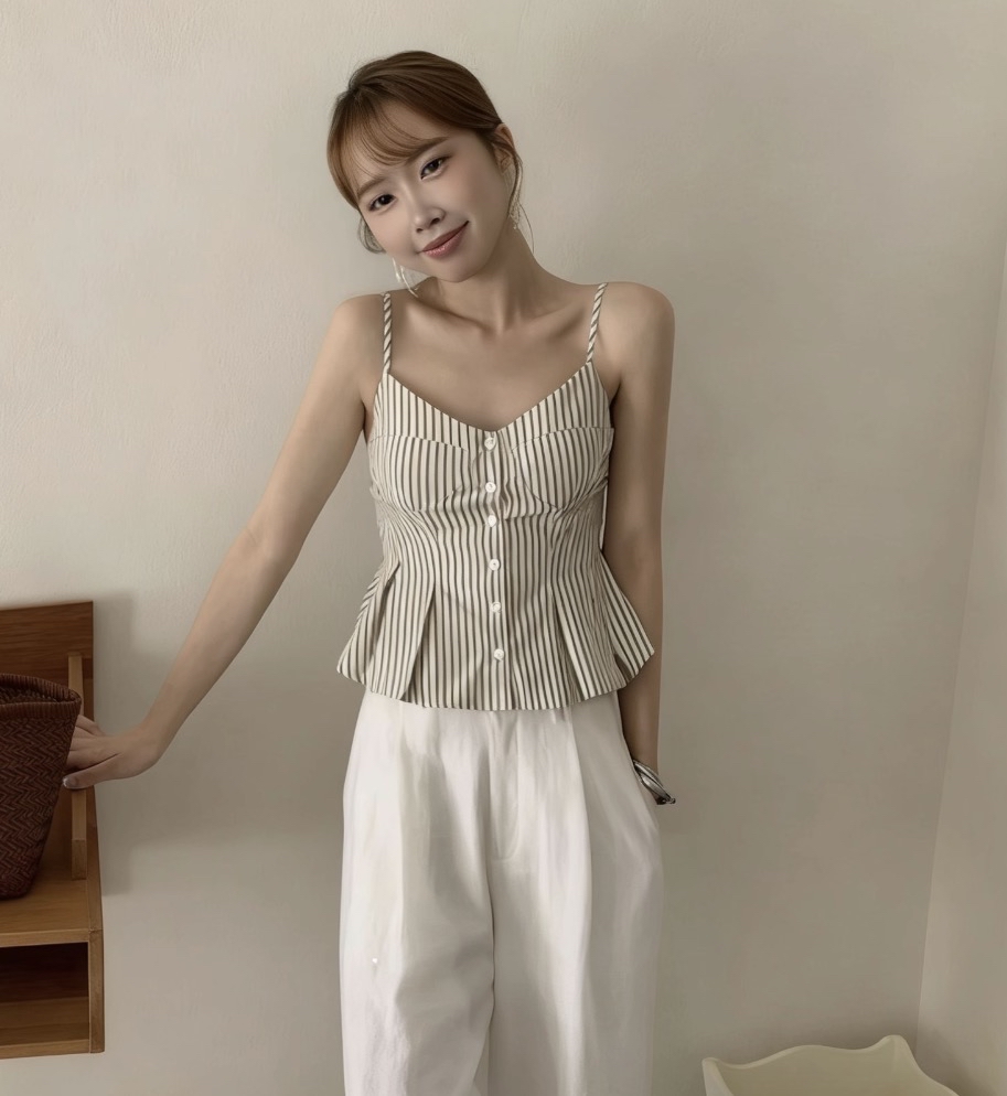 TP530吊带修身条纹上衣