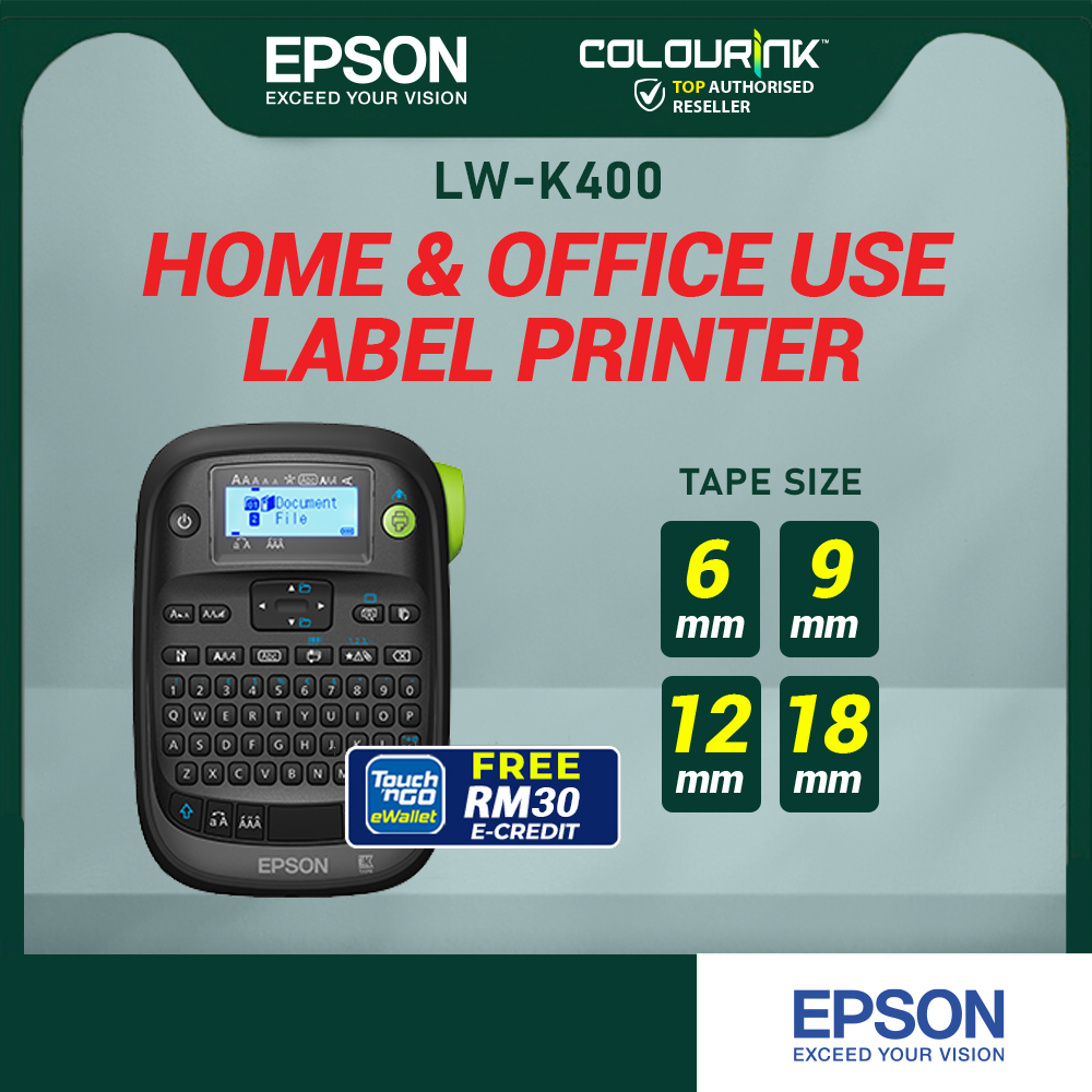 Epson LW-K400 Portable Sticker QR Barcode Label Laminated c/w Adapter Labelwork Printer PT-H110 PT-D210 D450 D460BT