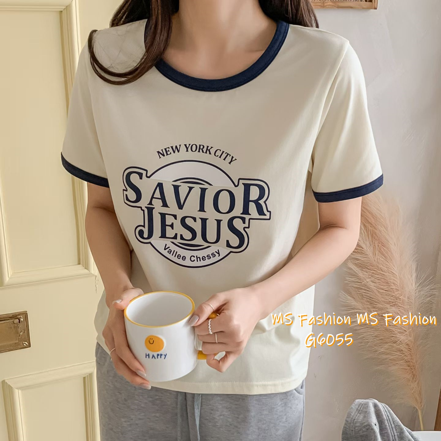 G6055 韓國🇰🇷拼色字母print top