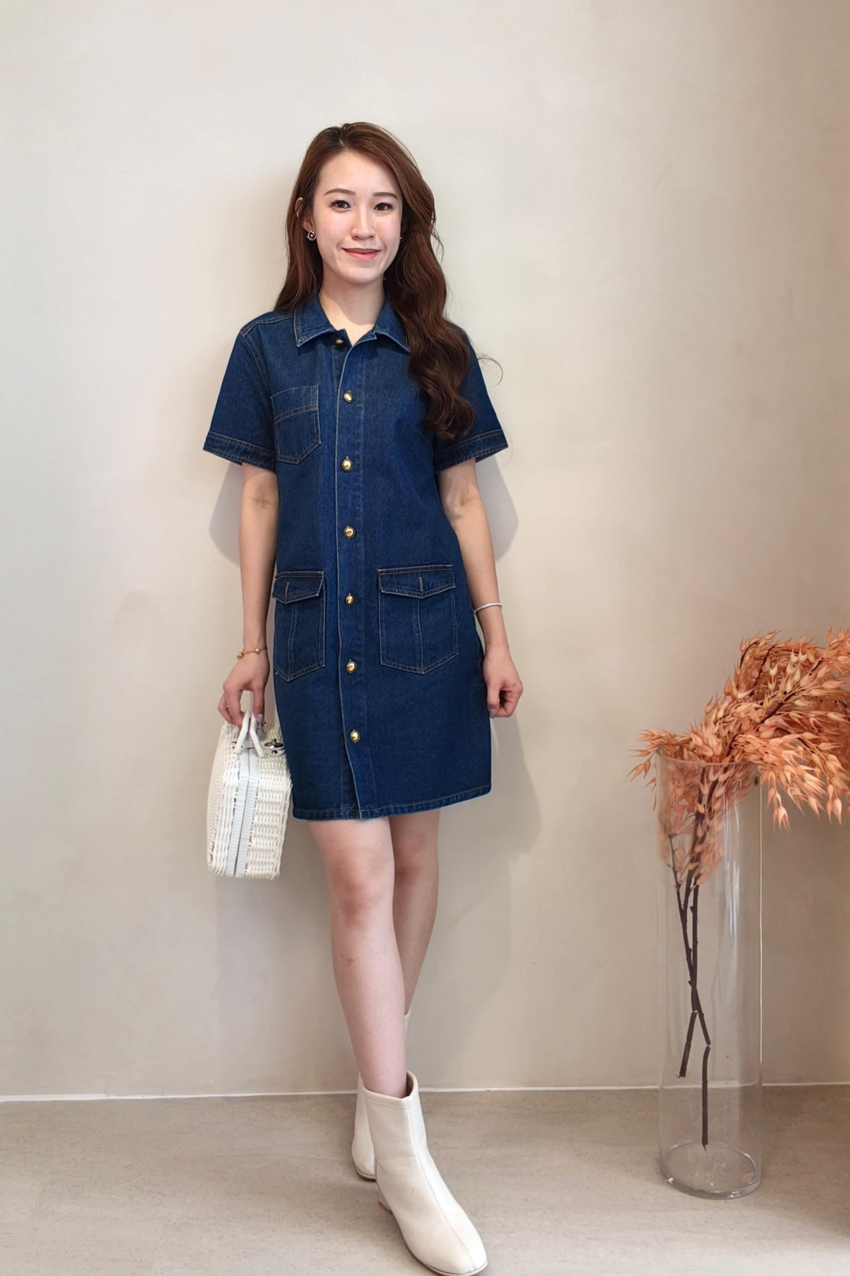 935277 Sweet Denim Button Dress