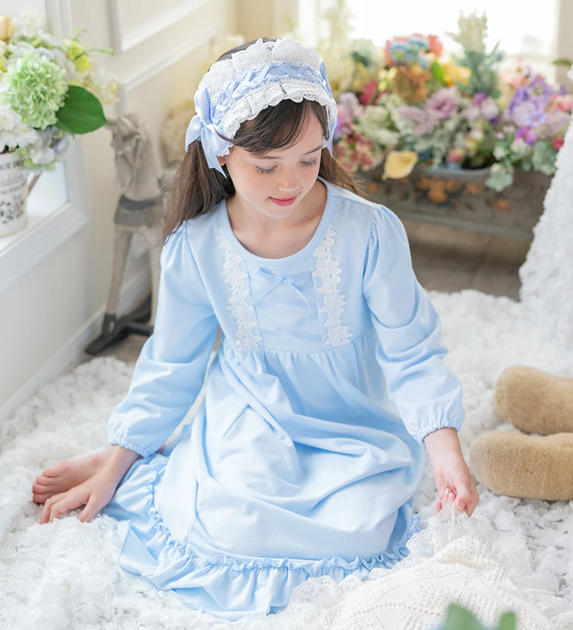 【⭐訂購⭐】 🇯🇵日本直送 🌀優雅少女 長袖蕾絲花邊 交叉緞帶 睡裙［3款選］🌀[ELCA-0133][260403]