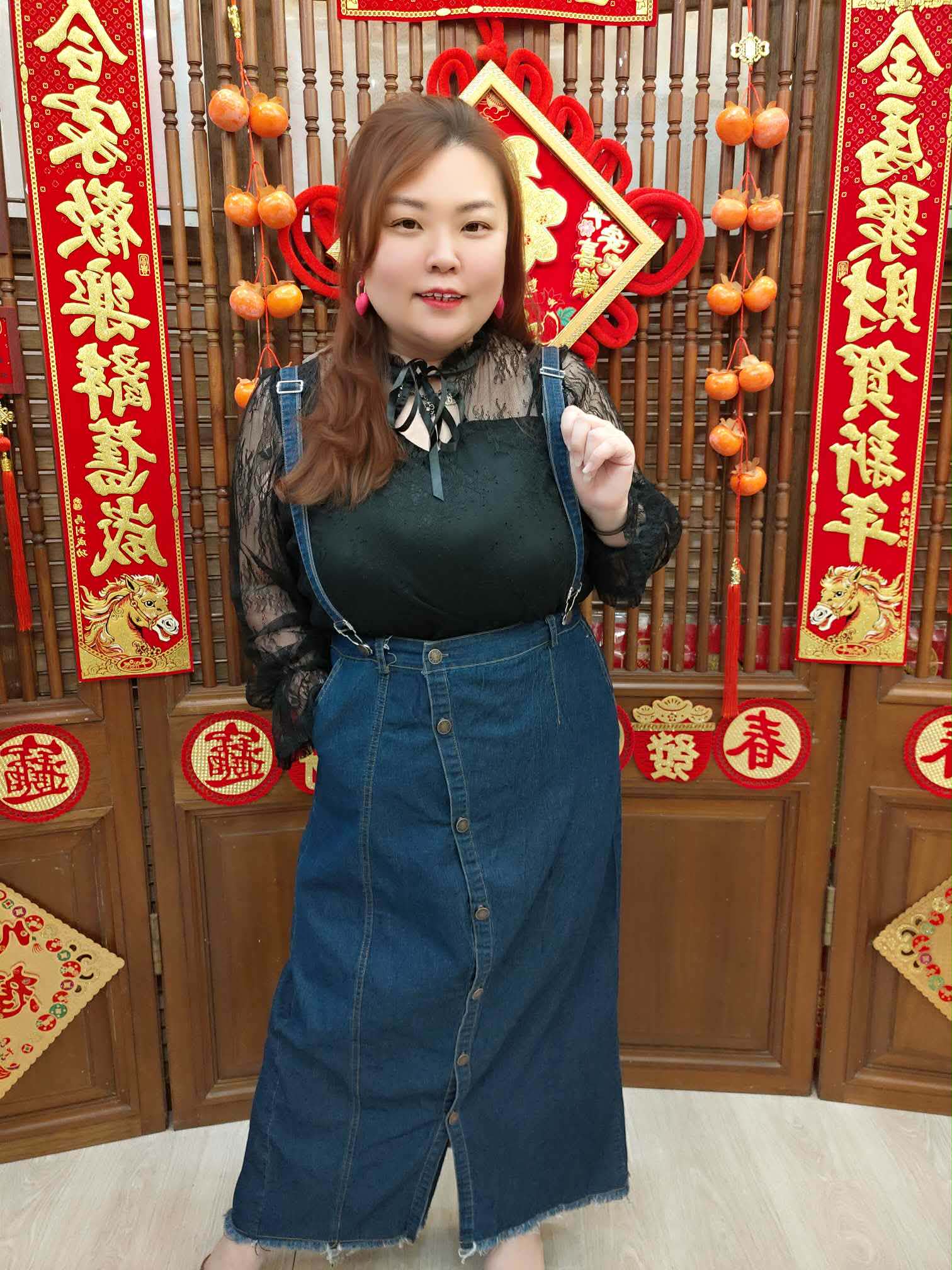 NJN03 TW#1012 牛仔吊带排扣长裙