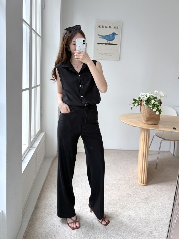 Topstitched Cooling Slacks (Black)