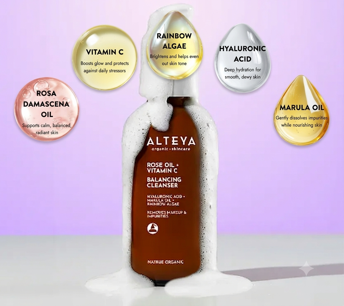ALTEYA Organic Rose Oil + Vitamin C Balancing Cleanser 有機玫瑰彩虹藻水潤潔面乳 120ml