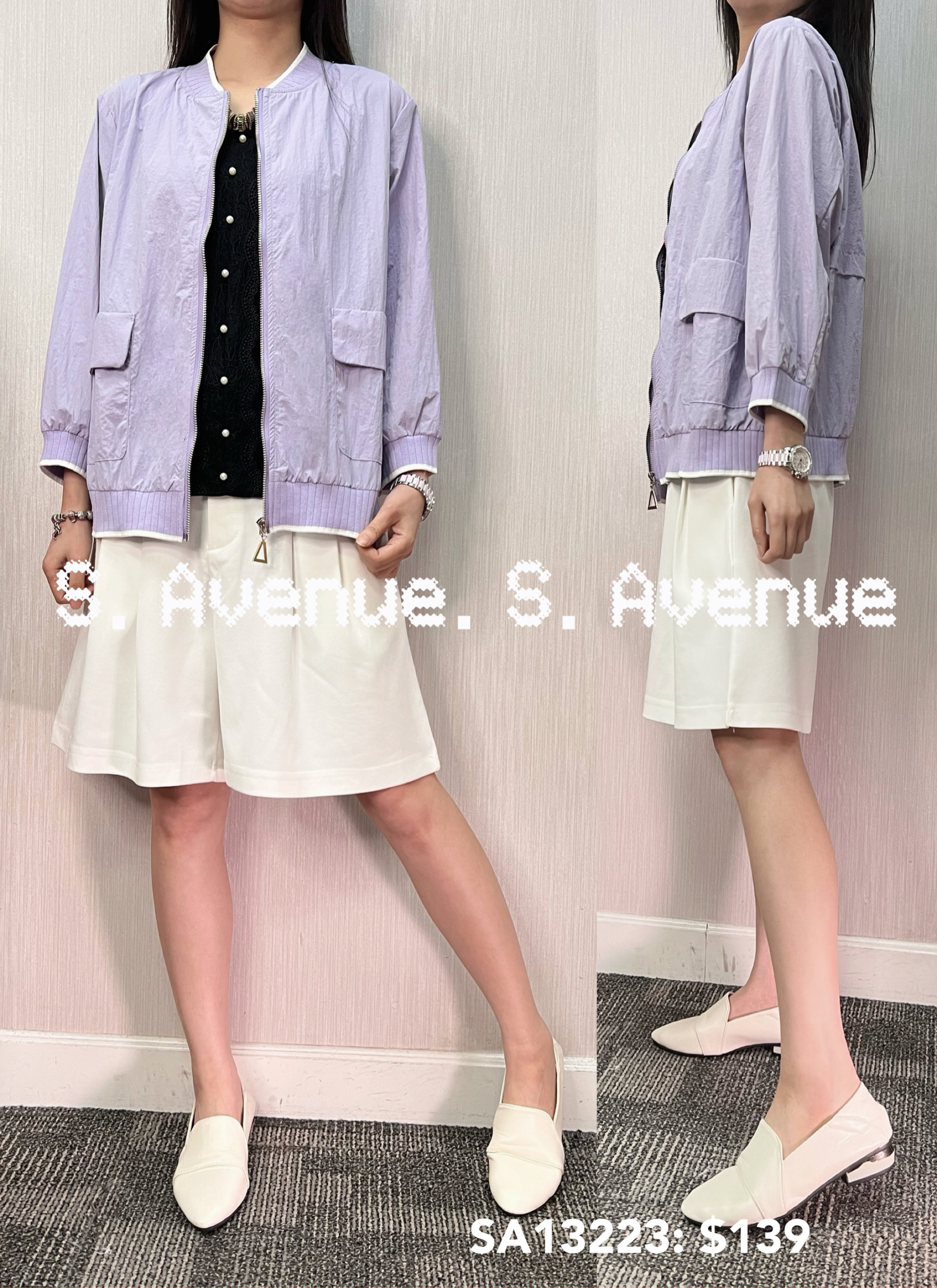 SA13223: 中袖撞色邊拉錬外套