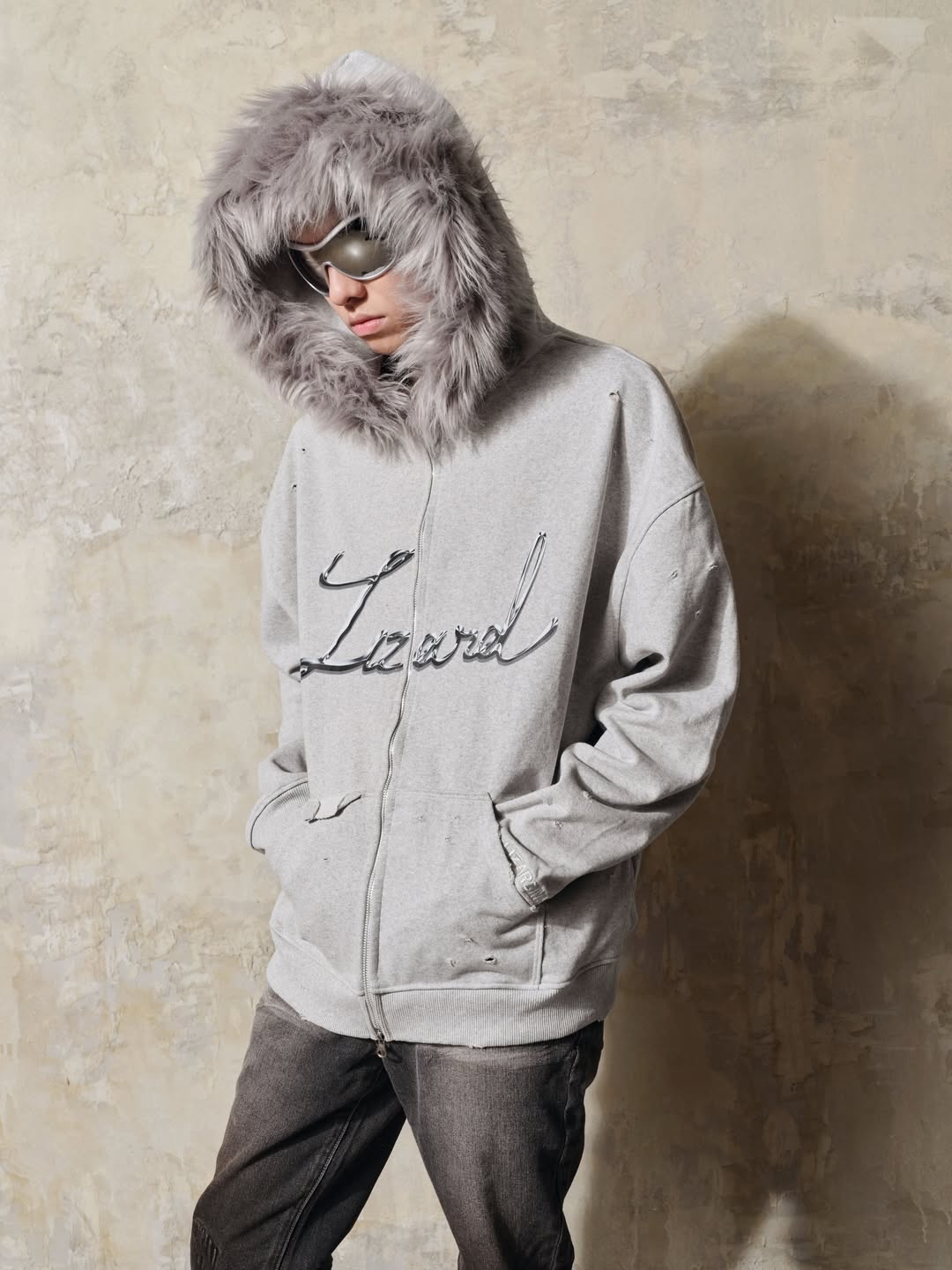 GREY FURY HOODIE ZIP 