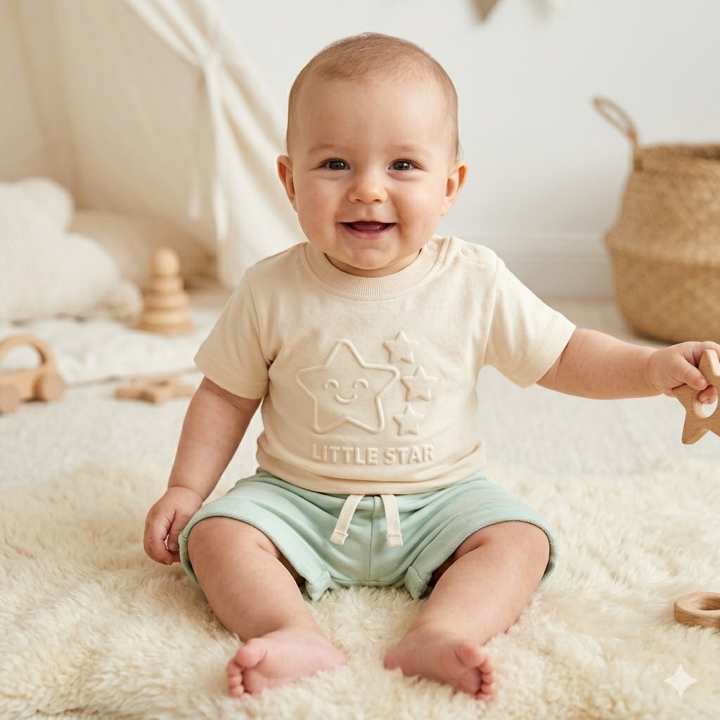 Trendyvalley Organic Cotton Short Sleeve Baby T-Shirt & Short Pant ( Little Star)