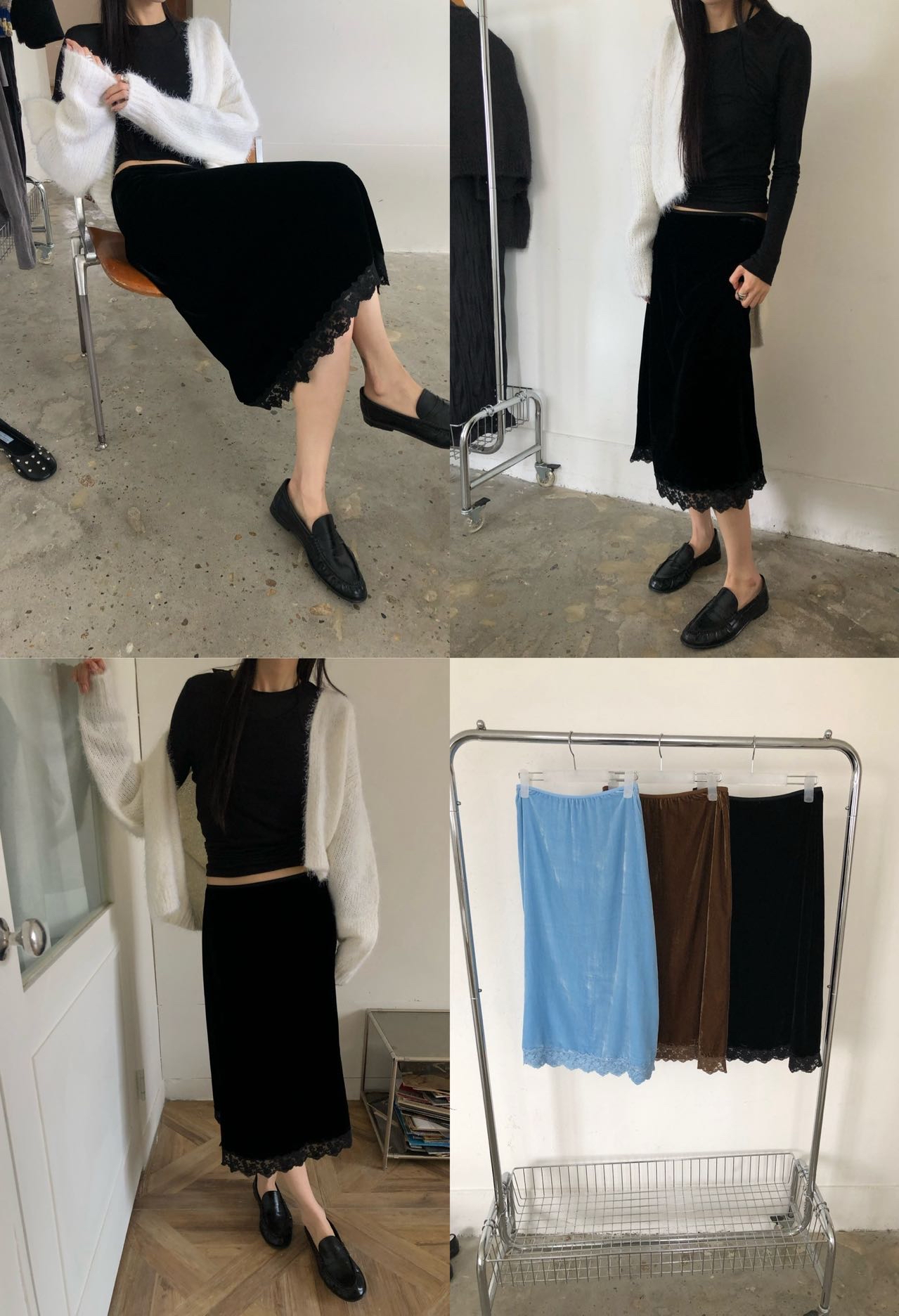 Velvet skirt with lace