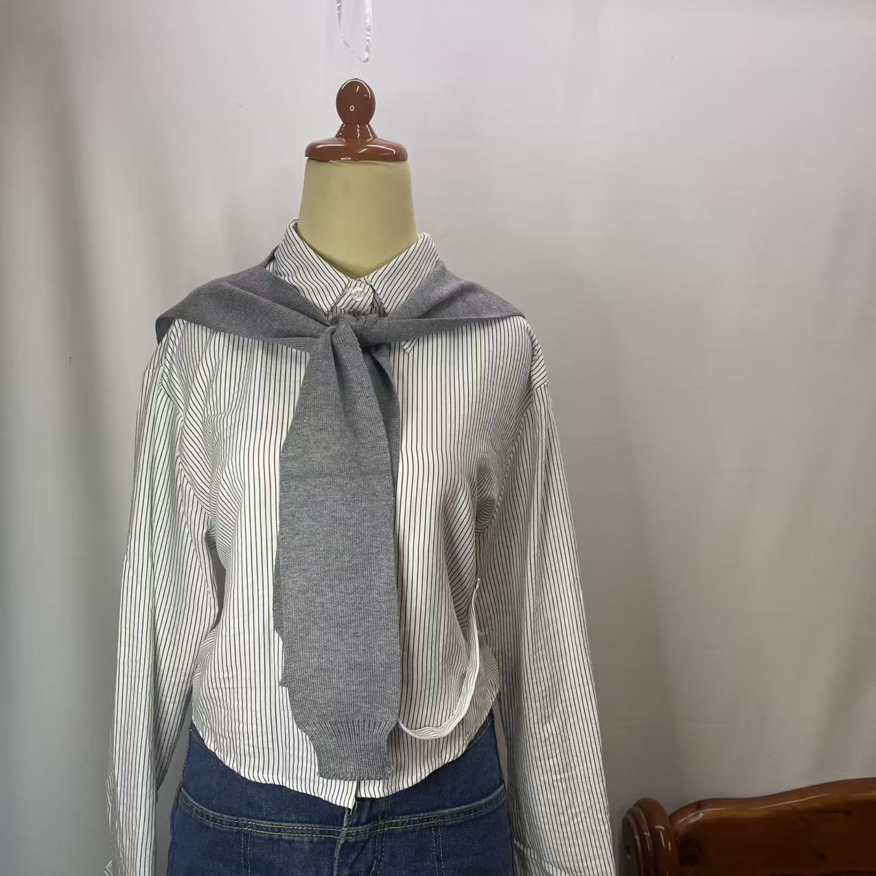 CC2007#82531 [Striped Faux Two-Piece Shirt] French Preppy–Inspired Design