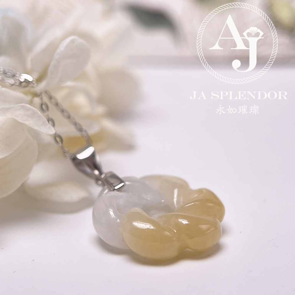 JN-2735 天然翡翠A玉-糖環花開富貴立體雕花吊墜（送銀鏈）