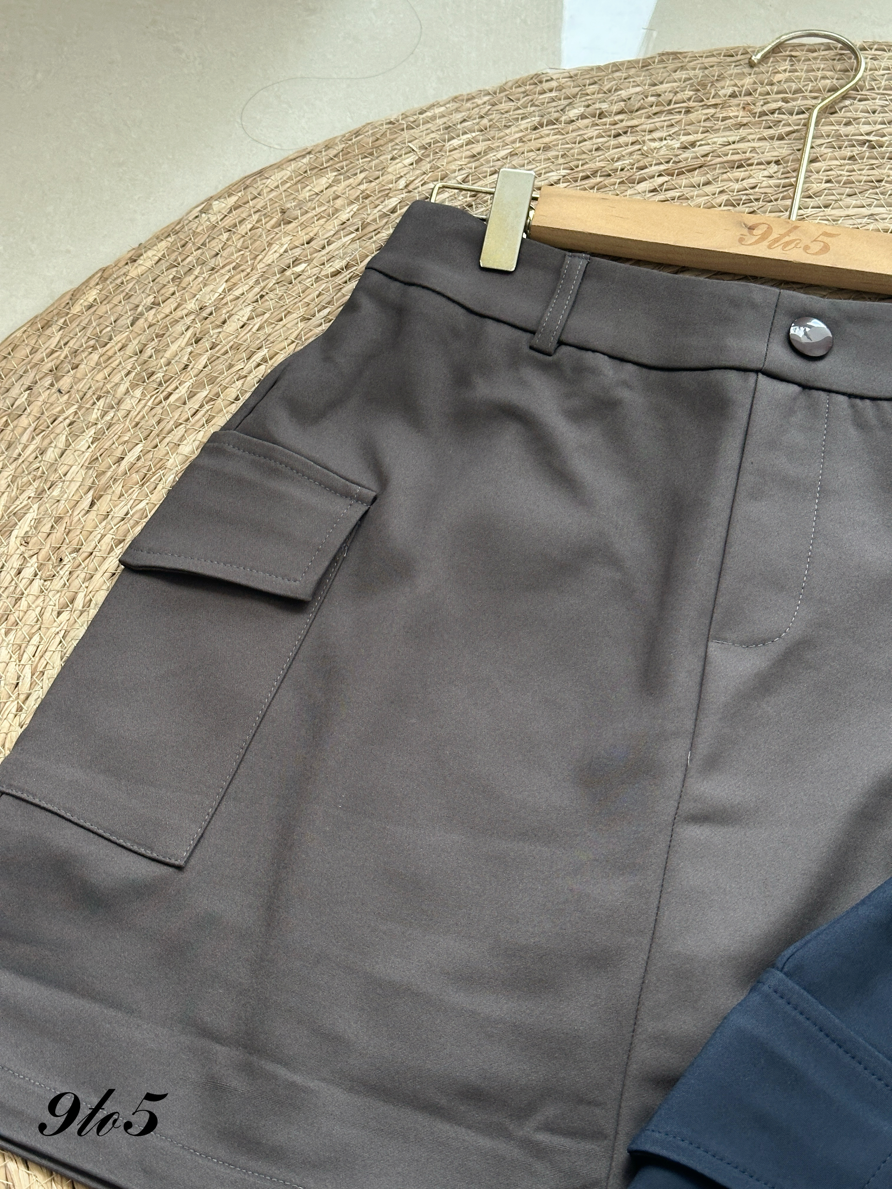 S1903 A Line Short Skirt - Blue & Grey