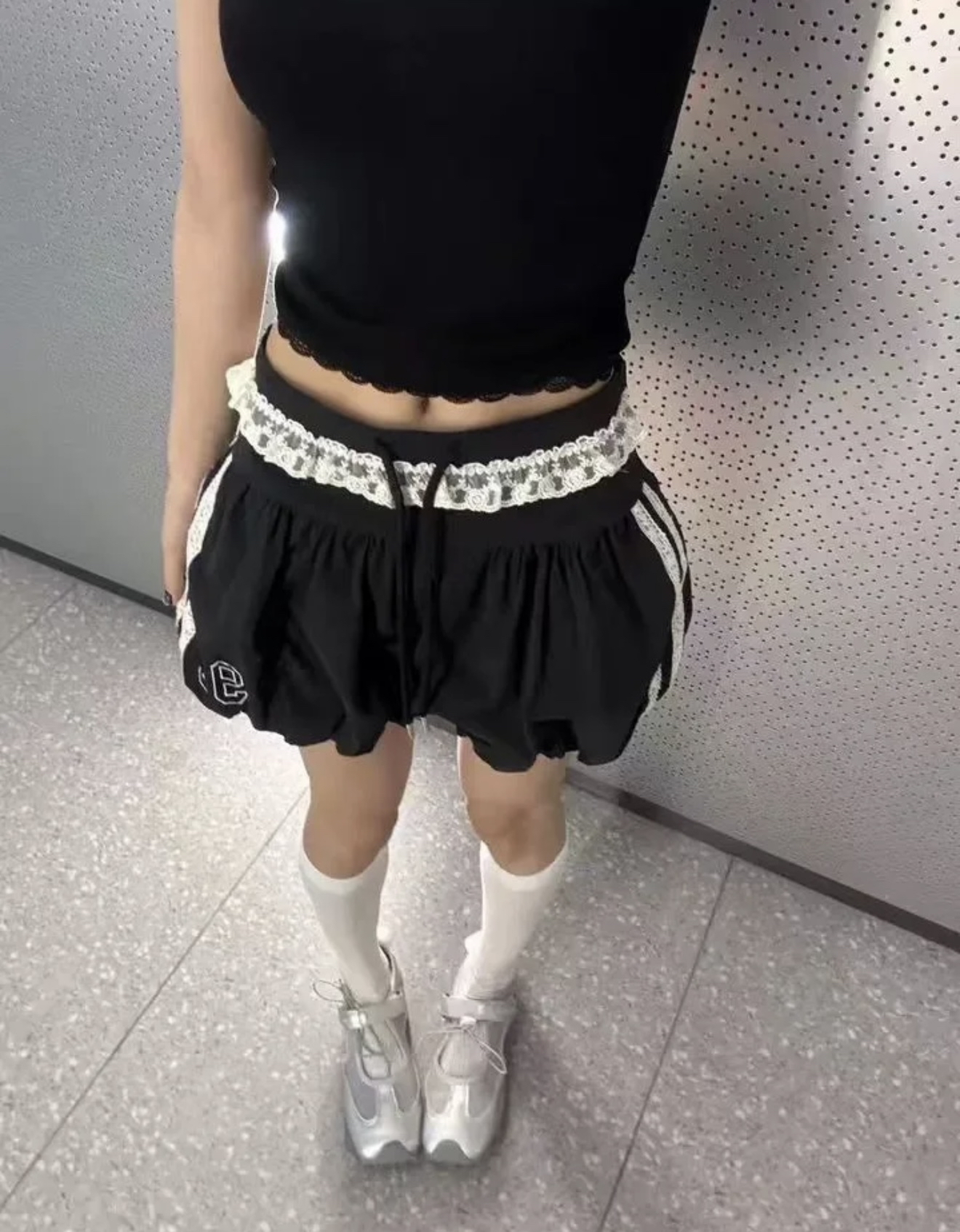 PT214美式蕾丝花苞裤