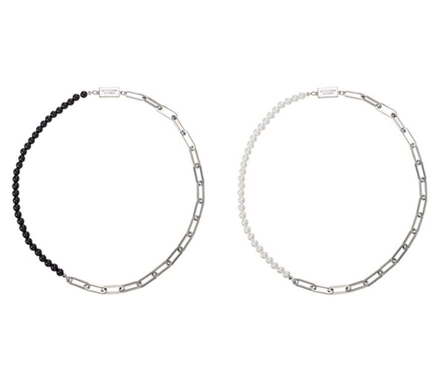 [VINTAGE HOLLYWOOD] Chain Half Pearl Necklace (2種)