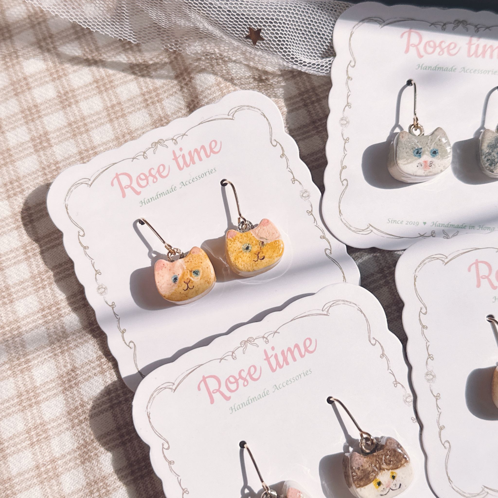 手繪簡單似顏繪 貓貓饅頭耳環