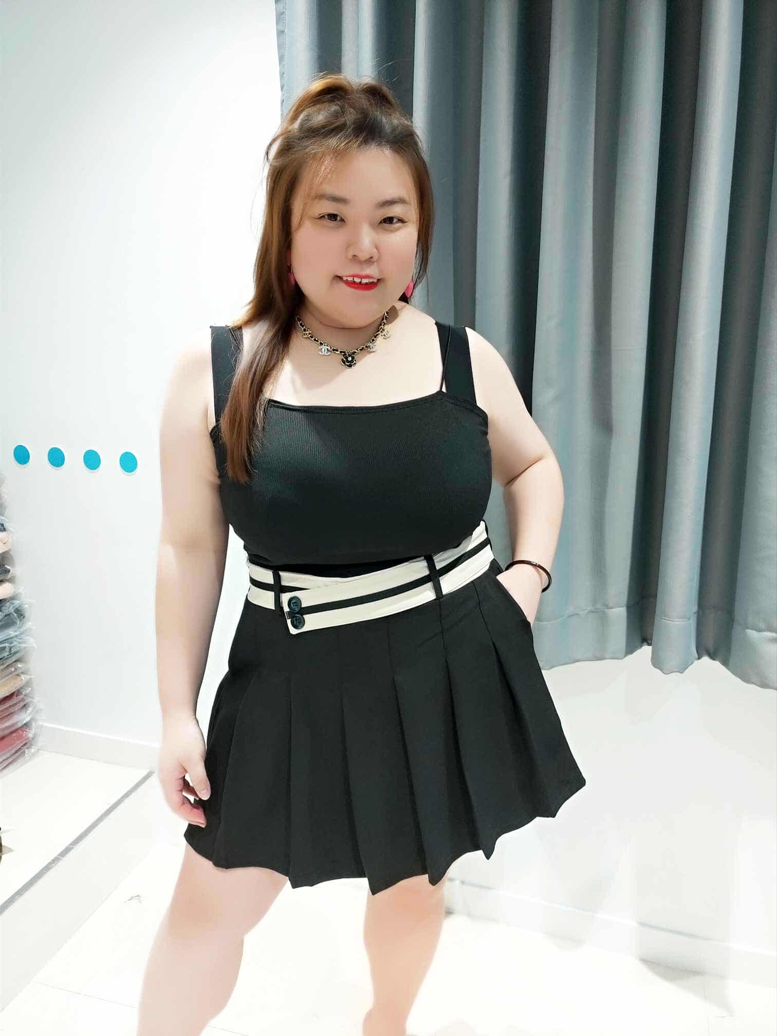 DOC06 拼色腰间百褶裤裙