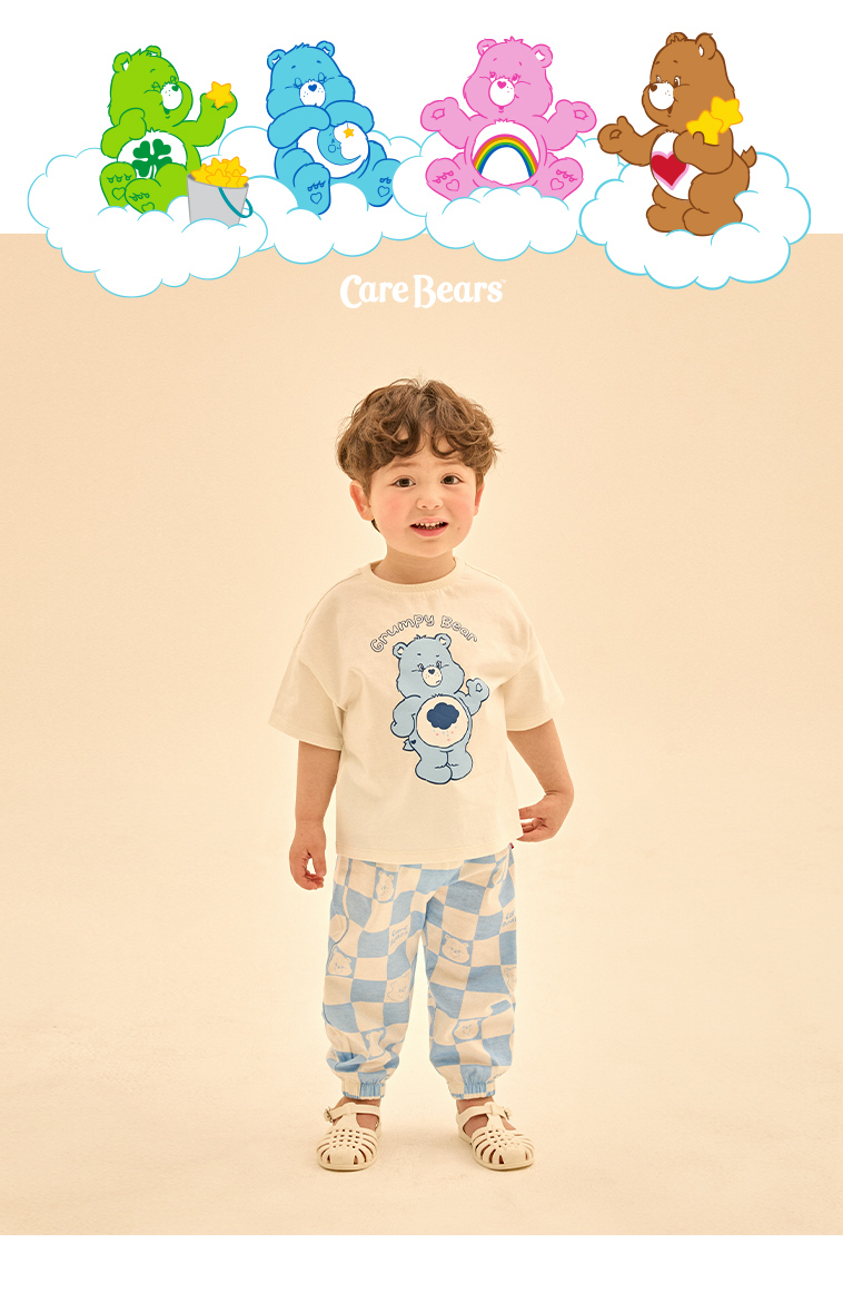 ☀️預訂 韓國直送☀️🇰🇷正版Care Bears兩色暴躁愛心小熊印花棋盤格紋上下套裝