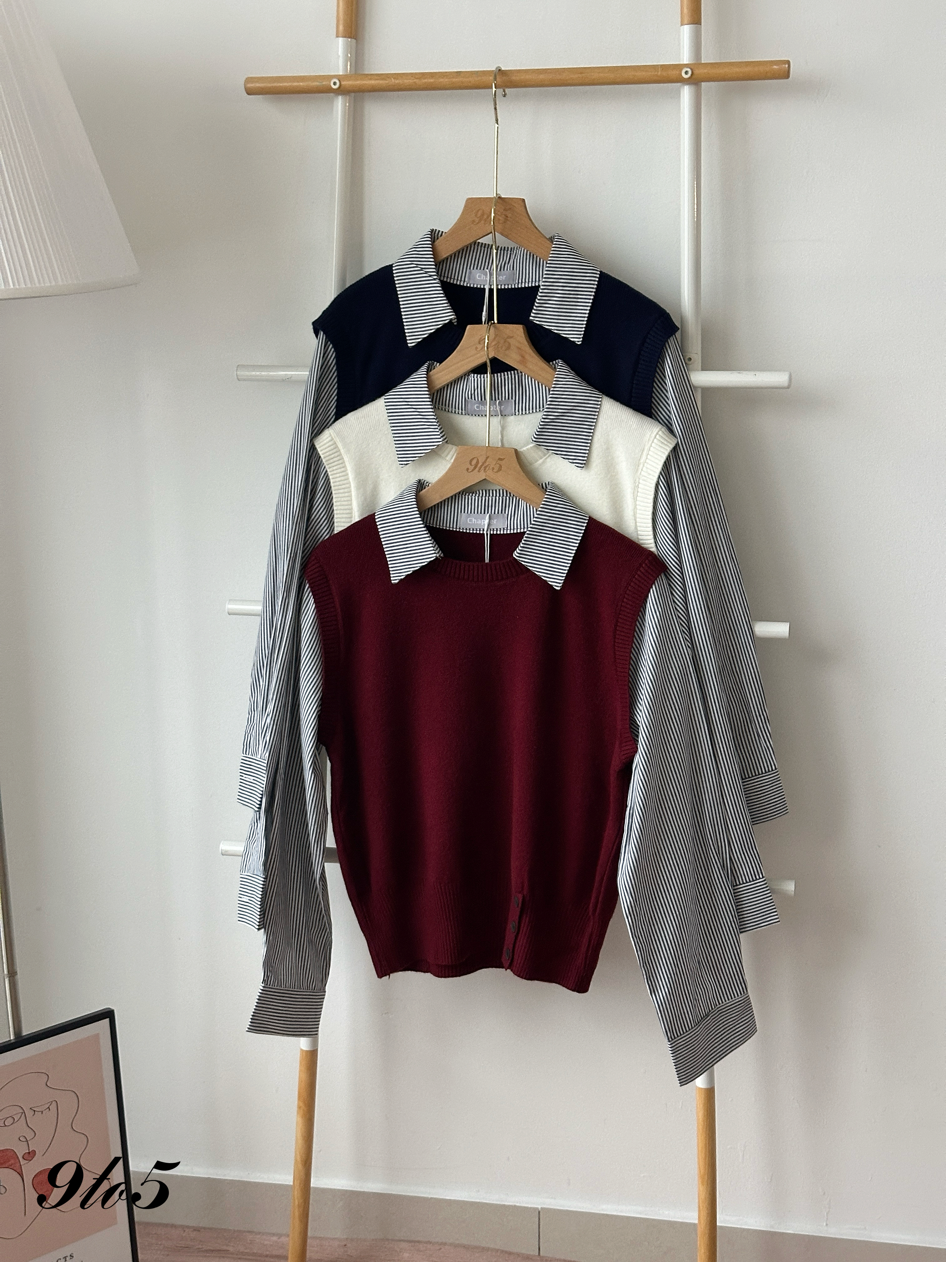 T4440 Fake Two-Pieces Knit Vest with Shirt - 3 Colors 