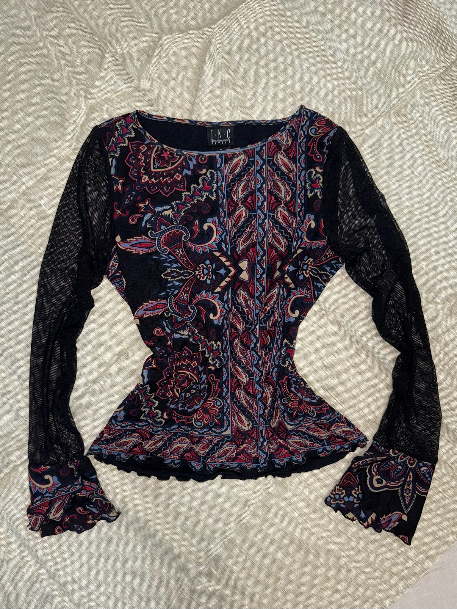 Paisley Print Mesh Top