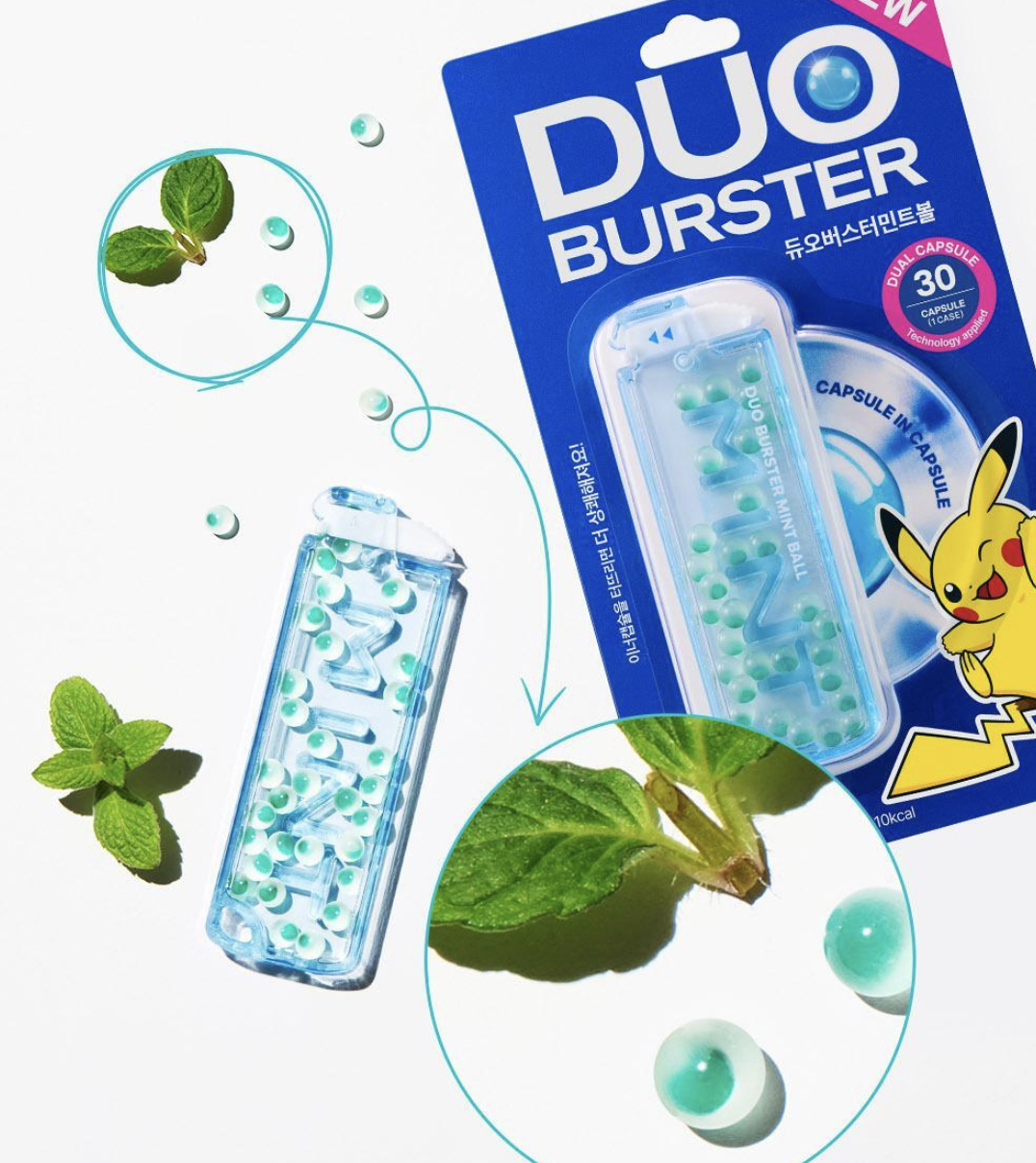 口腔異味救星｜韓國 Garglin DUO Burster 雙層清涼 薄荷爆珠球 30粒+ 30粒 + 送POKEMONE隨機鑰匙扣