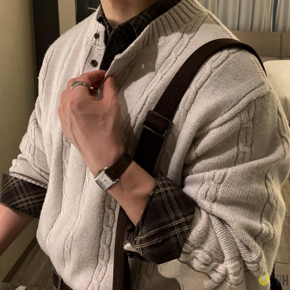【100%保證韓國直送】經典亨利領鈕扣麻花織寬鬆針織衫 [5 color] RL114802