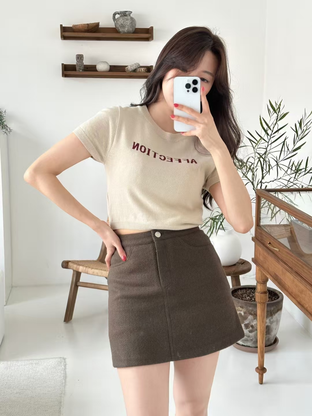 Cropped Knit Top with AFFECTION Letter Embroidery ‖ 字母刺绣短款针织上衣 KR0131332