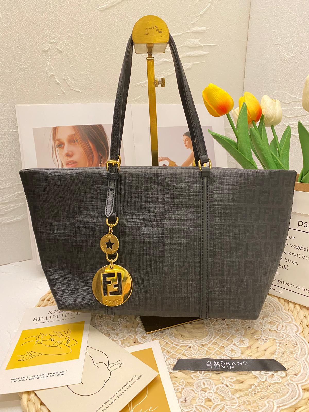 Fendi Black Zucchino Canvas Shopping Tote Bag