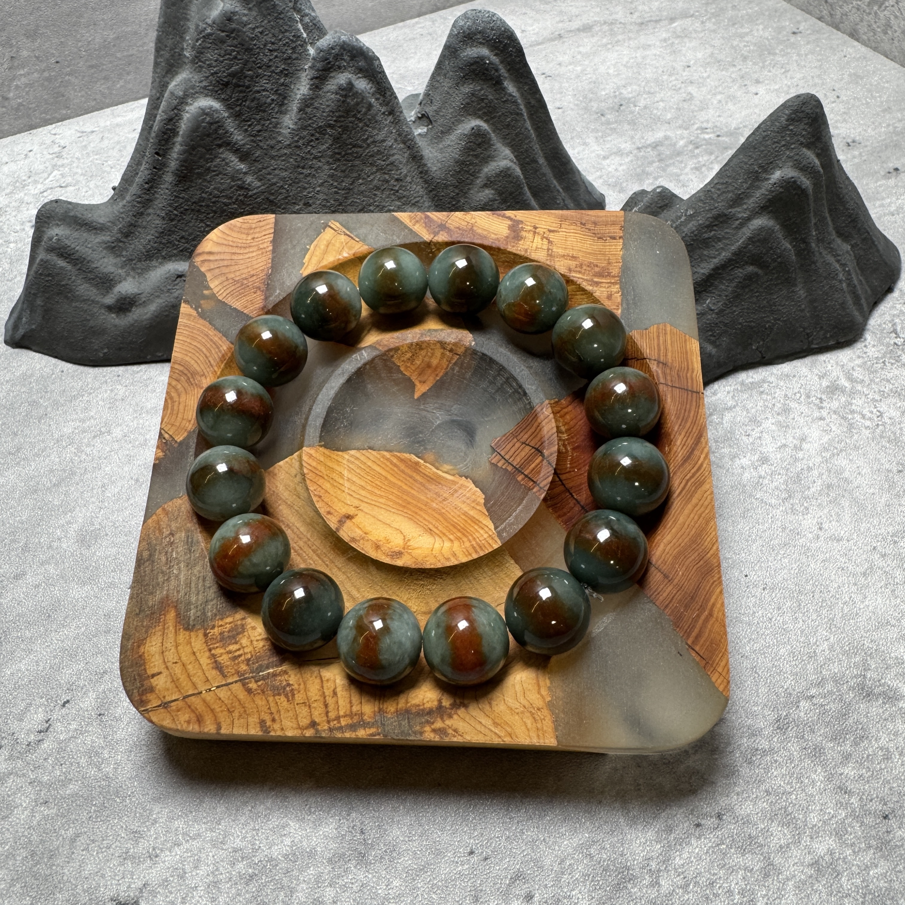 稀有自然紅翡油青總翡翠手串-533