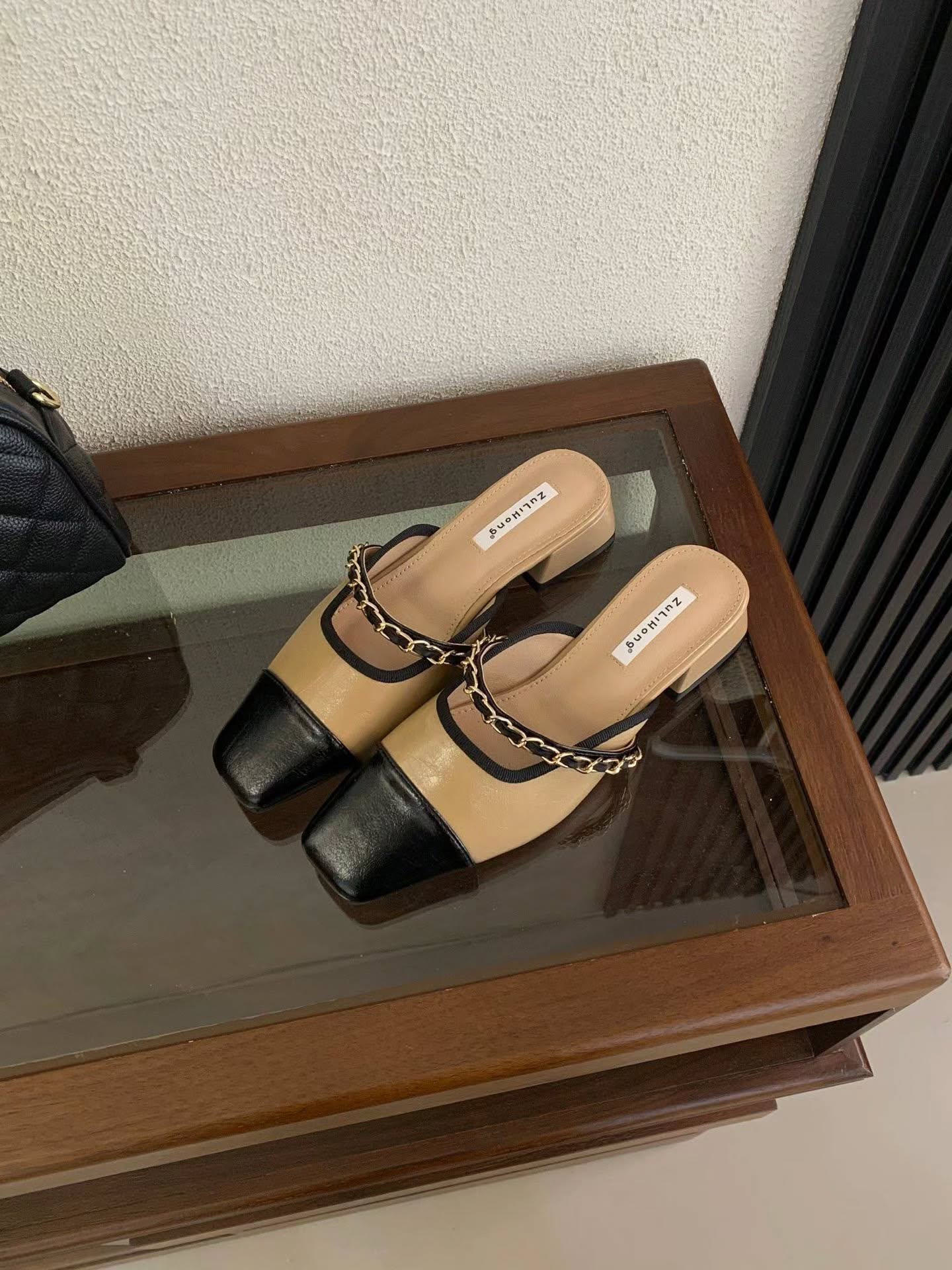 520-10 小香风链条半拖鞋 🇨🇳