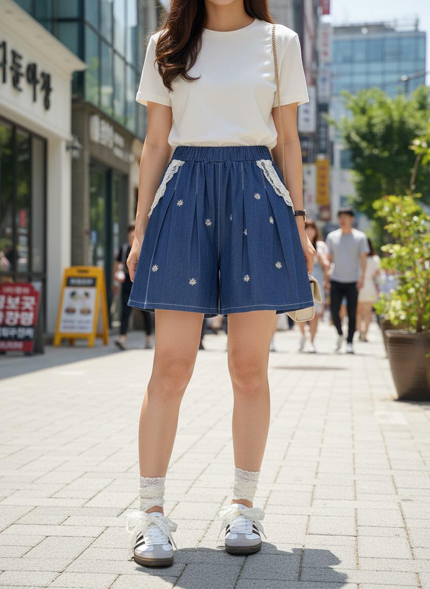 🌟New軟身簿料刺綉牛仔裙褲