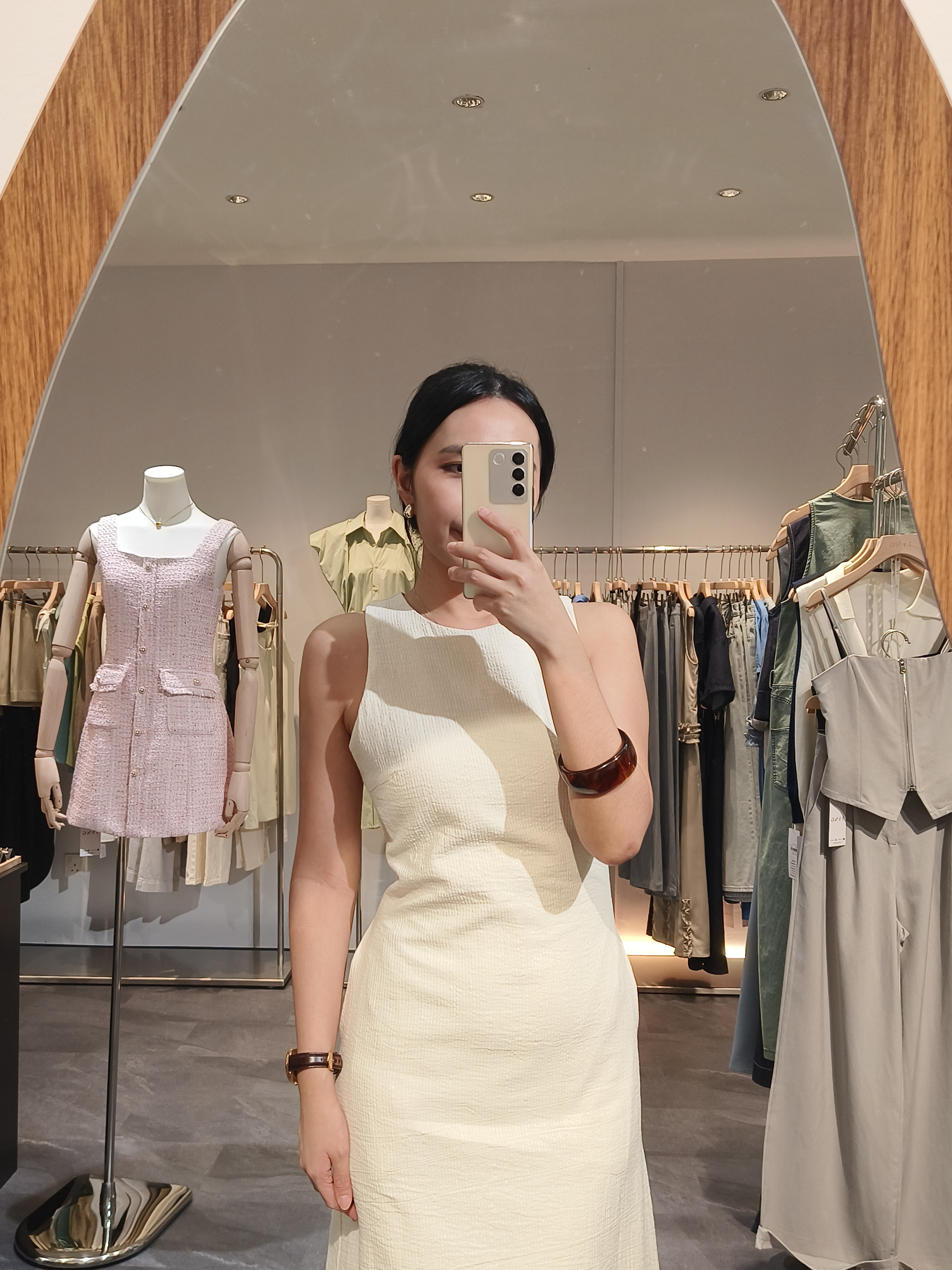 杏色棉麻流苏下摆连衣裙 Linen Fringed Hem Maxi Dress