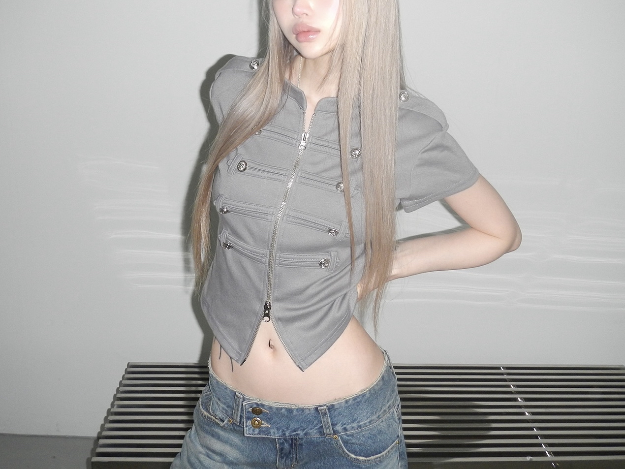 Napoleon Cropped Zip-Up Top
