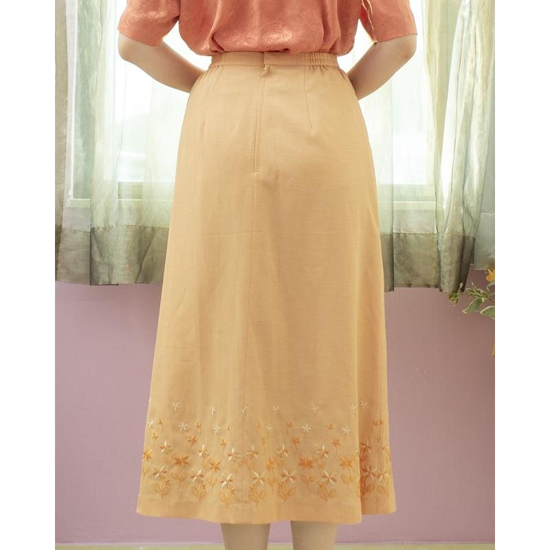 Vintage Japanese Design Peach Orange A-Line Tea Length Summer Skirt -Waist 25~28" (MT1606-57)