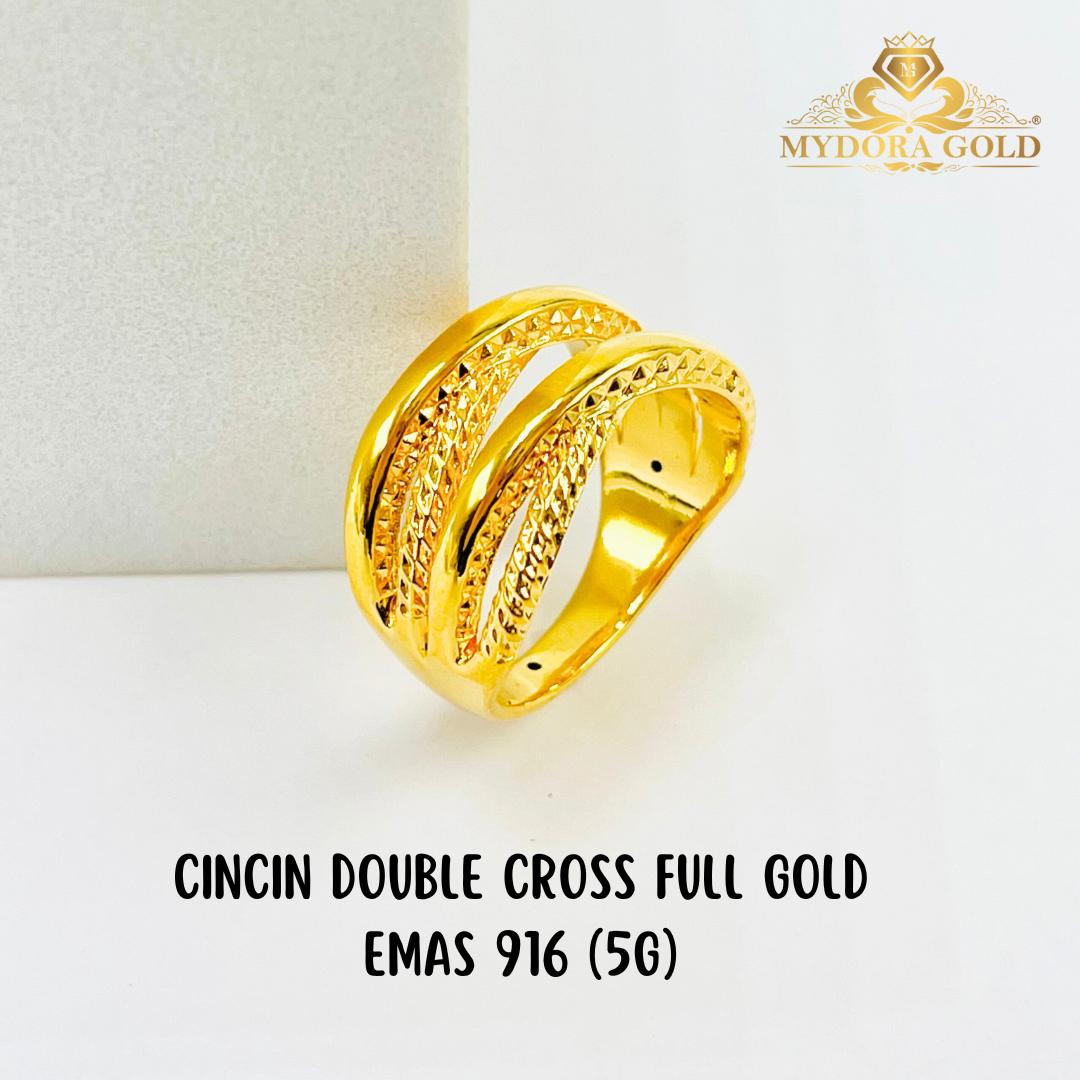 MYDORA Cincin Double Cross Full Gold (5G) l EMAS 916/22K