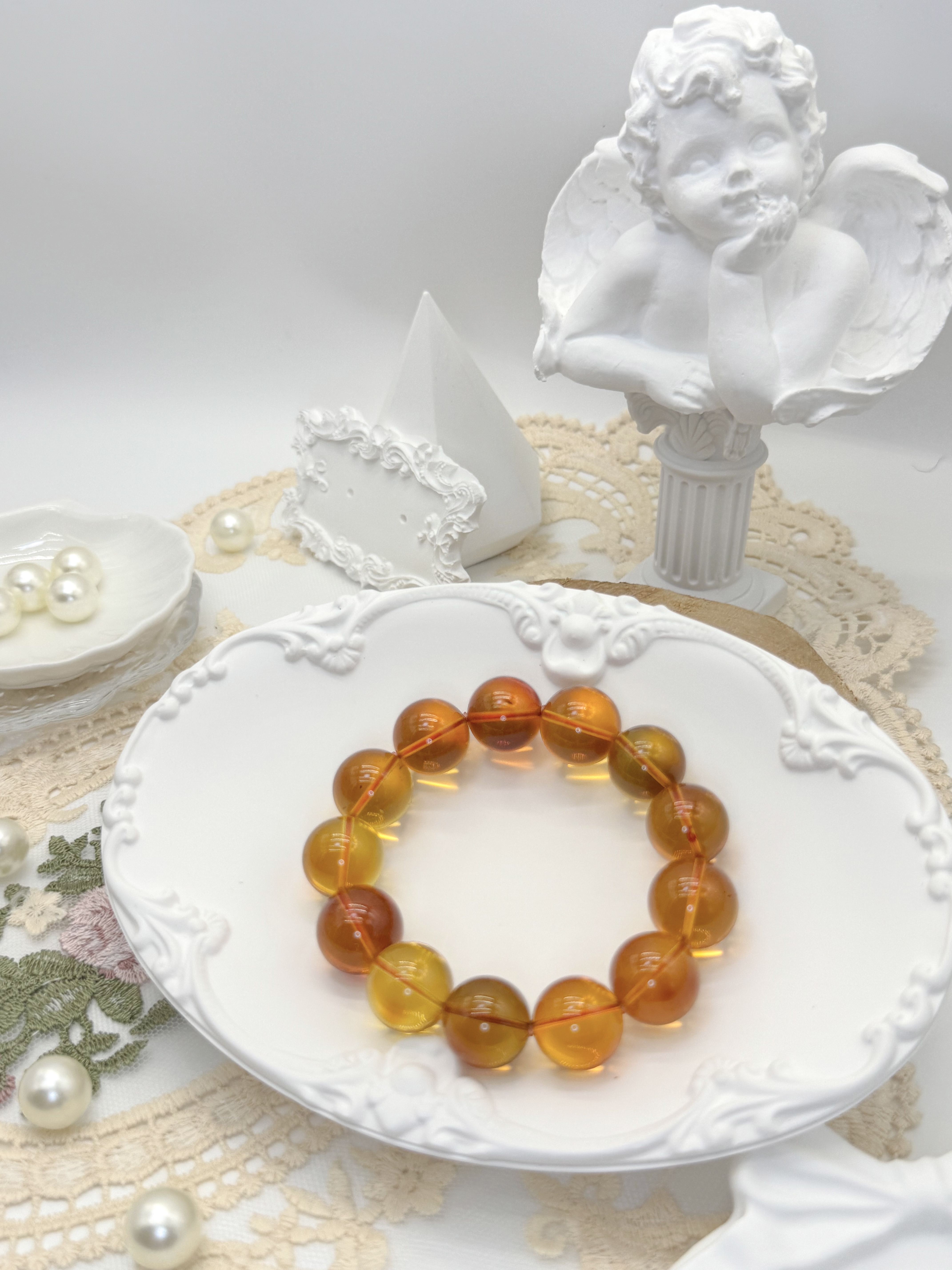 緬甸極品金紅血珀圓珠手串(13-14+mm)