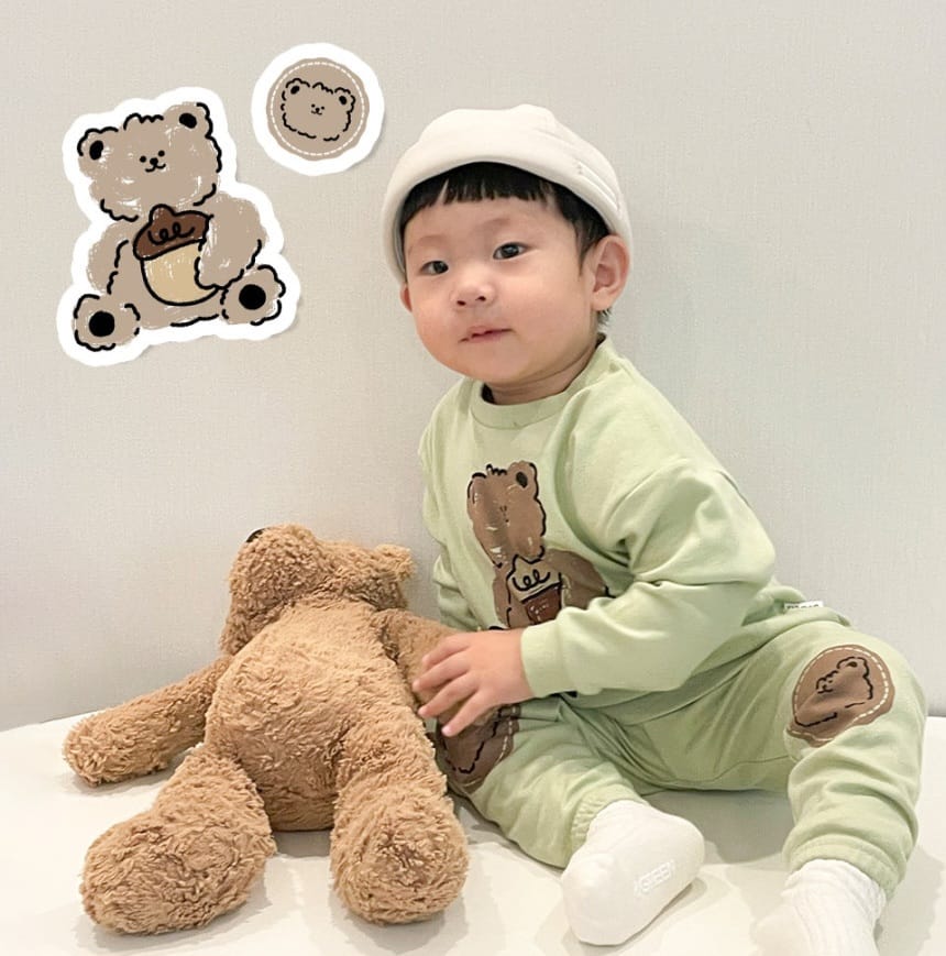 UBMOM Lovely Series Bear 九分袖運動上下套裝-蘋果綠色 (100/110)