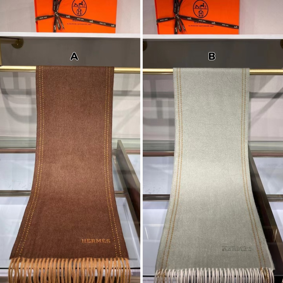 【現貨 原單】HERMES 純色刺繡logo頸巾 - 簡易包裝