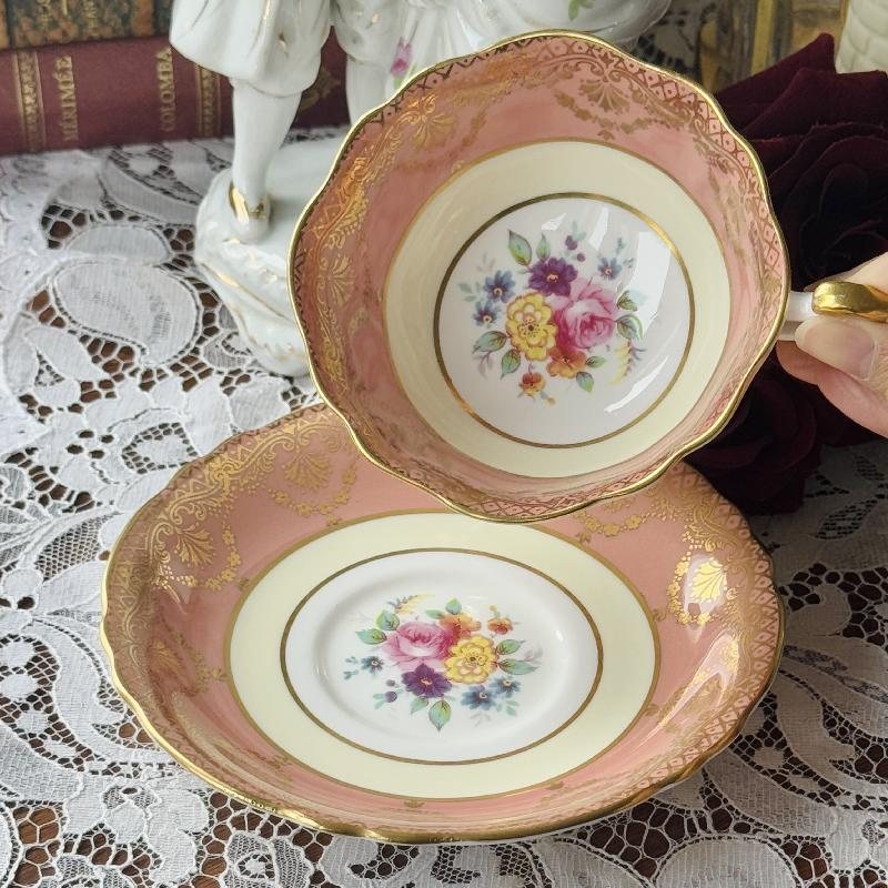Vintage 1960s Paragon Made in England Bone China Soft Coral Teacup and Saucer Set - Tea Set Duo (MT1882)