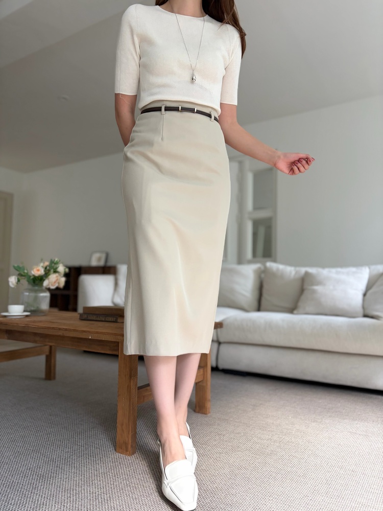 The Classy Belted Skirt (Beige)